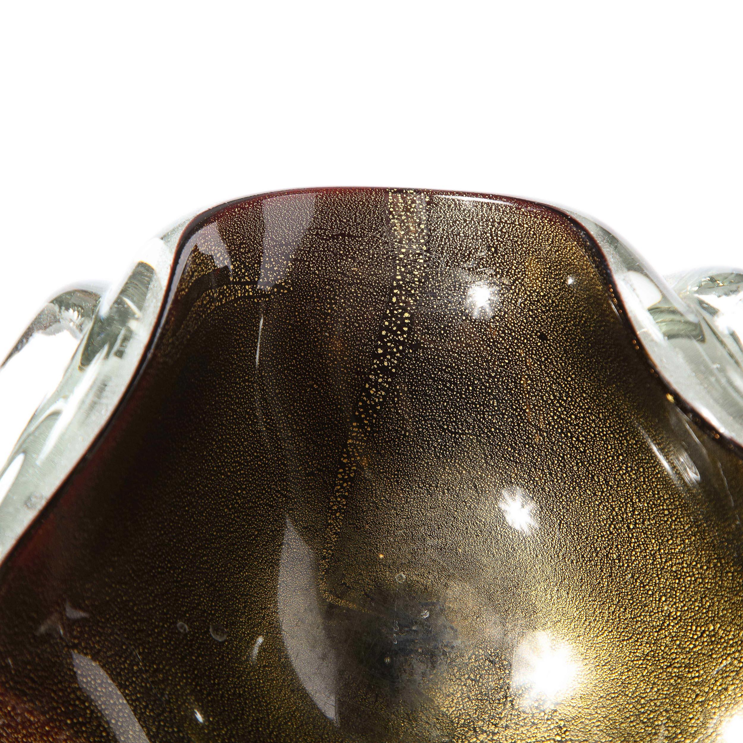 Mid-Century Modern Murano Bowl in Black & Translucent Glass w/ 24kt Gold Flecks 7