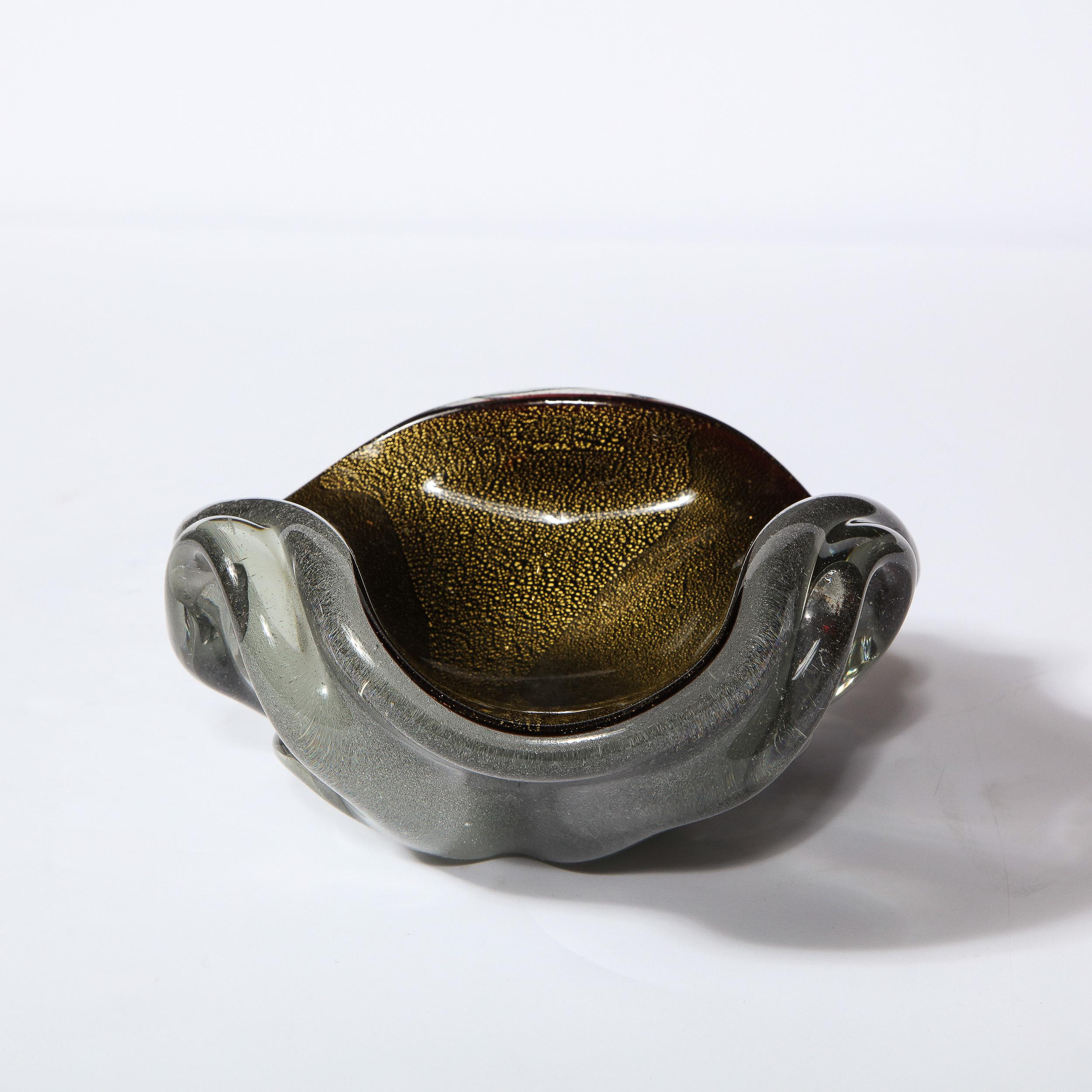 Mid-20th Century Mid-Century Modern Murano Bowl in Black & Translucent Glass w/ 24kt Gold Flecks