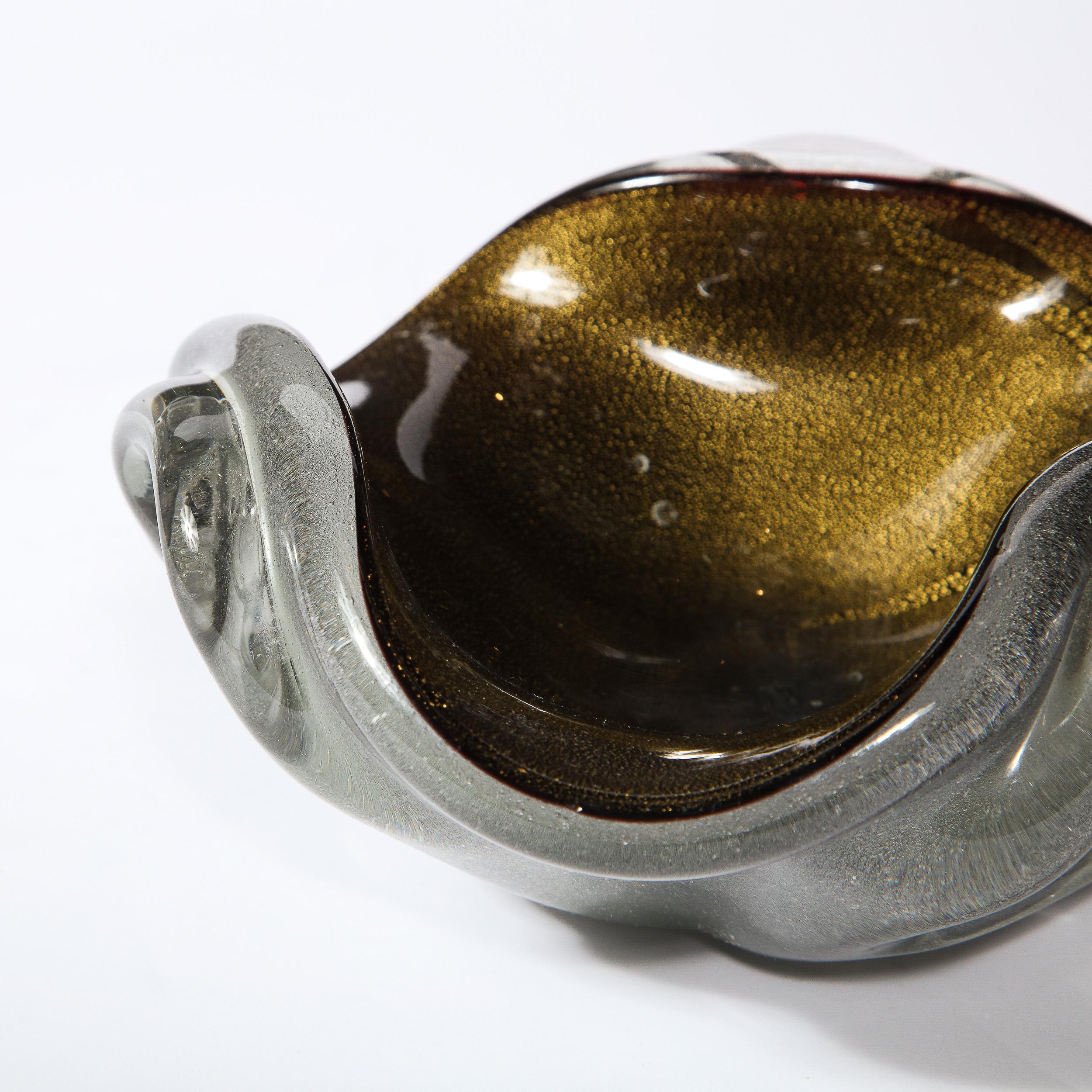 Mid-Century Modern Murano Bowl in Black & Translucent Glass w/ 24kt Gold Flecks 1