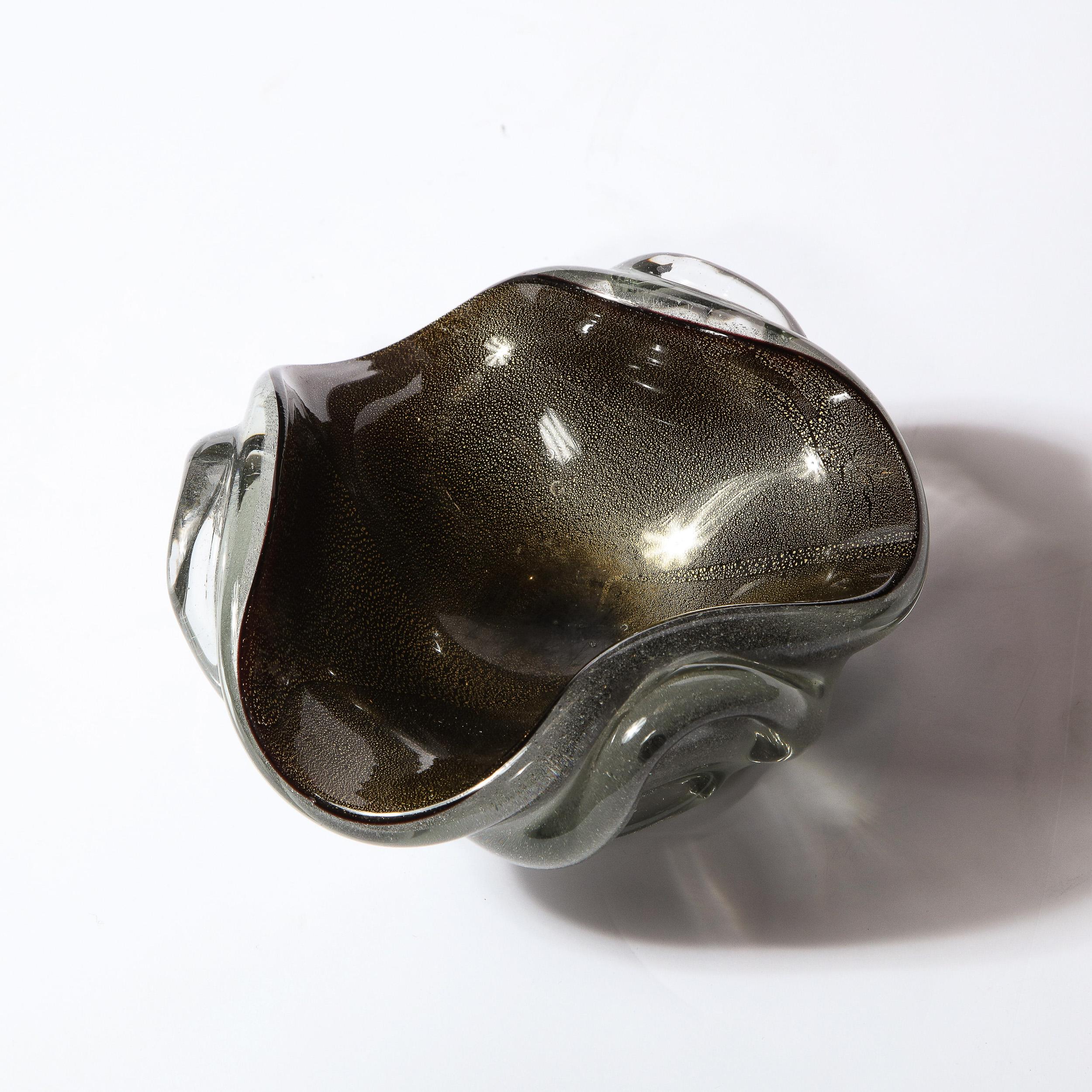 Mid-Century Modern Murano Bowl in Black & Translucent Glass w/ 24kt Gold Flecks 2