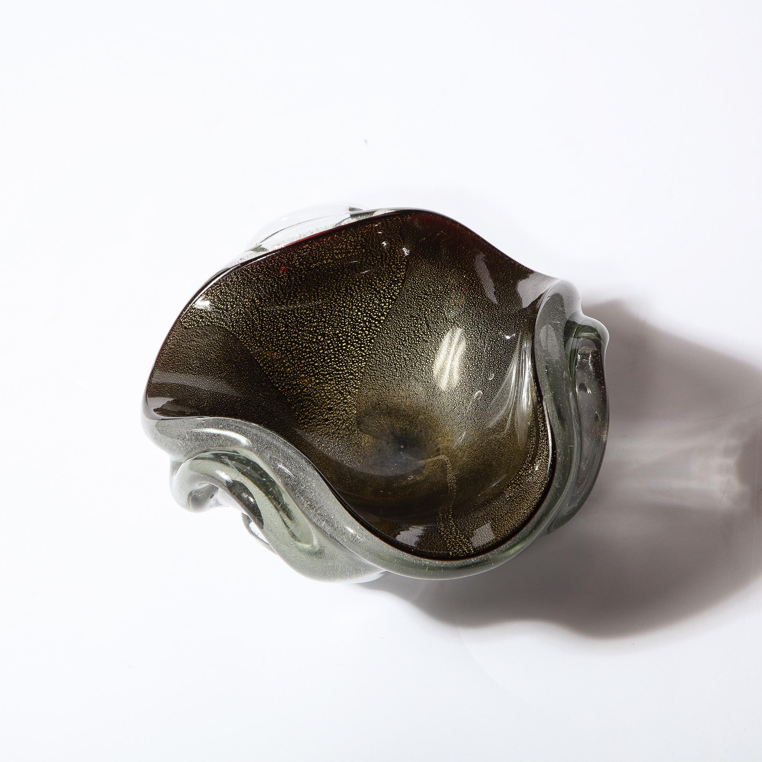 Mid-Century Modern Murano Bowl in Black & Translucent Glass w/ 24kt Gold Flecks 3