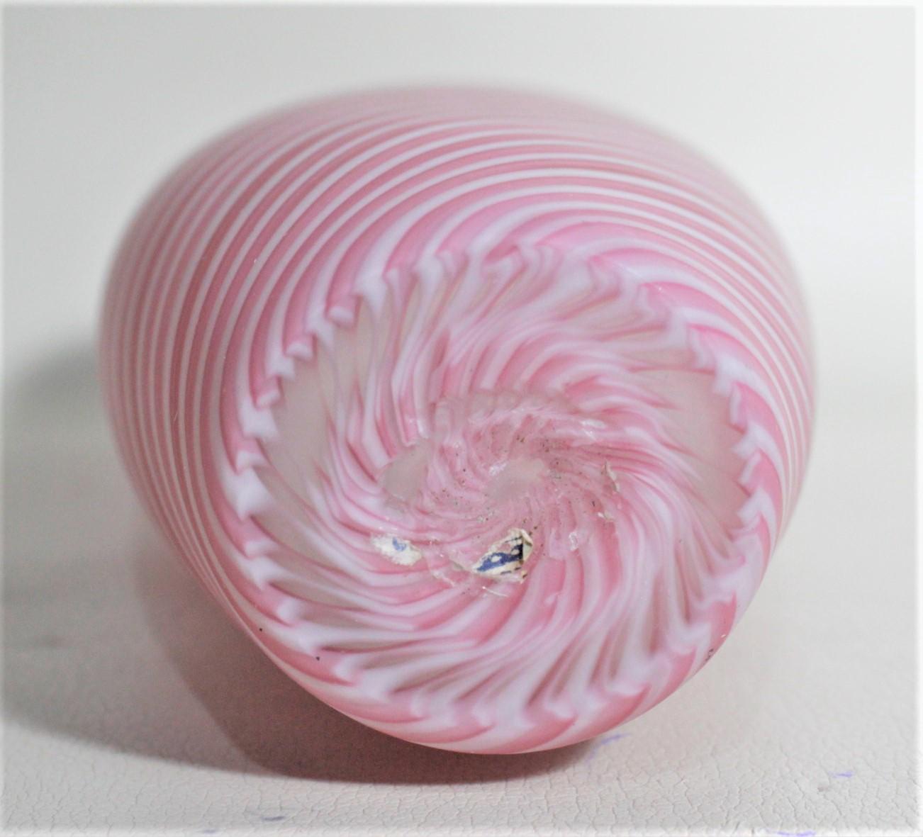 Mid-Century Modern Murano Cranberry or Pink and White Striped Art Glass Vase 2