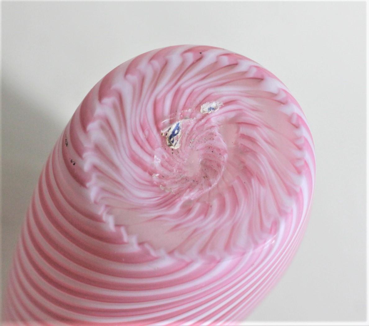 Mid-Century Modern Murano Cranberry or Pink and White Striped Art Glass Vase 3