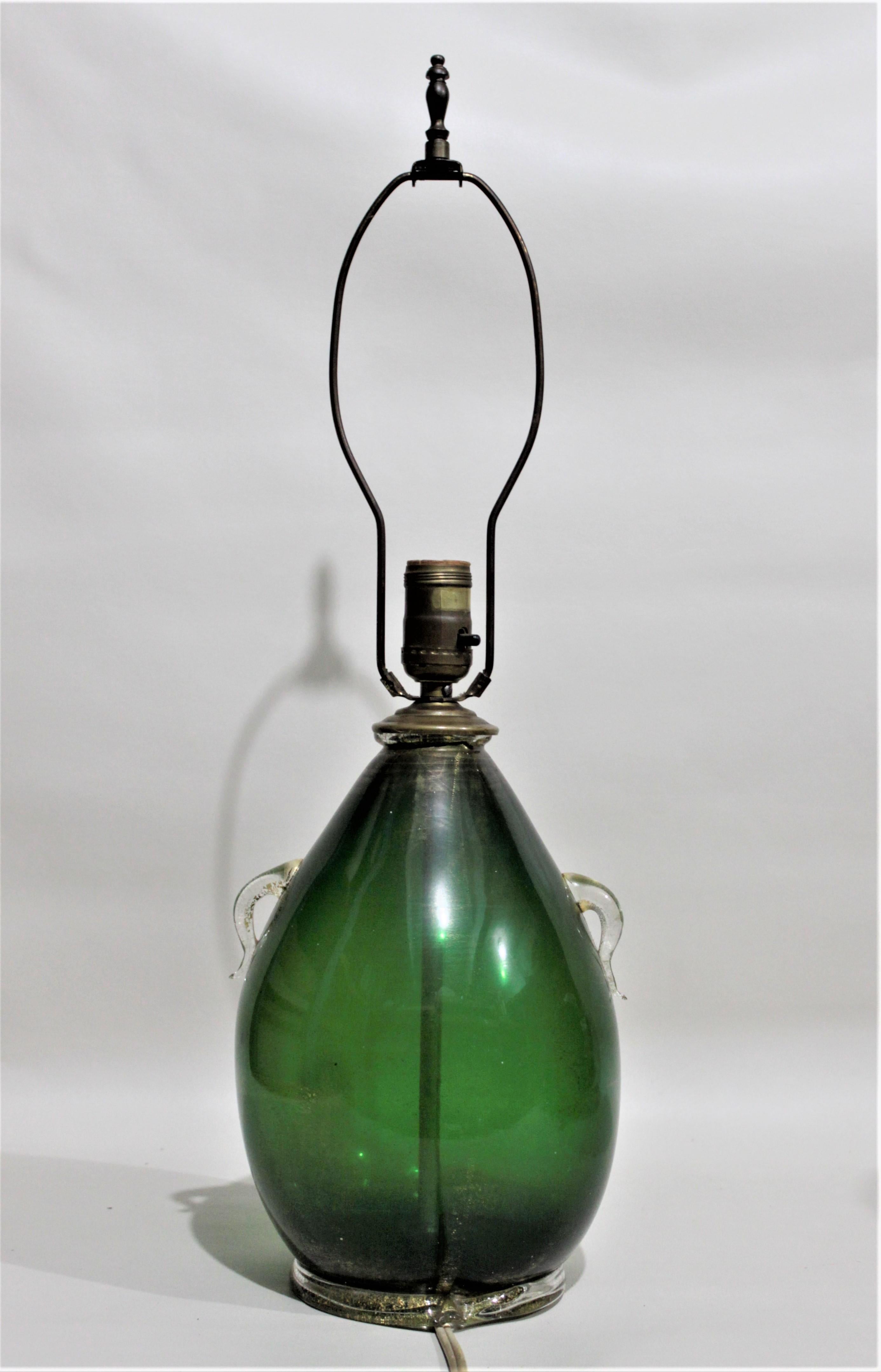 mid century vintage green glass table lamp