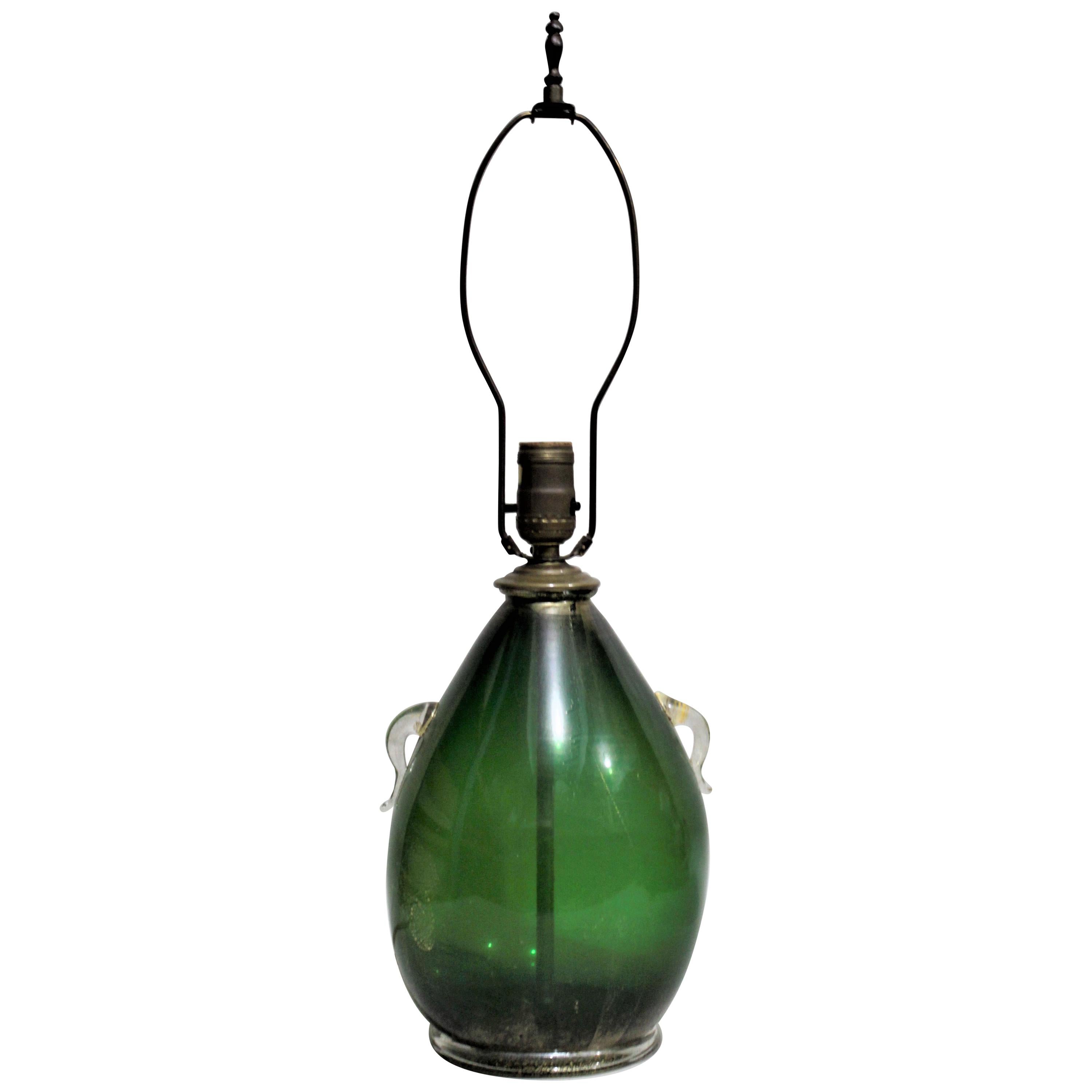 Mid-Century Modern Murano Dark Green Art Glass Table Lamp For Sale