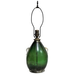 Vintage Mid-Century Modern Murano Dark Green Art Glass Table Lamp