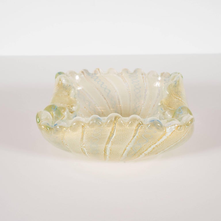 MidCentury Modern Murano Filigrana Decorative Bowl with 24Karat Gold