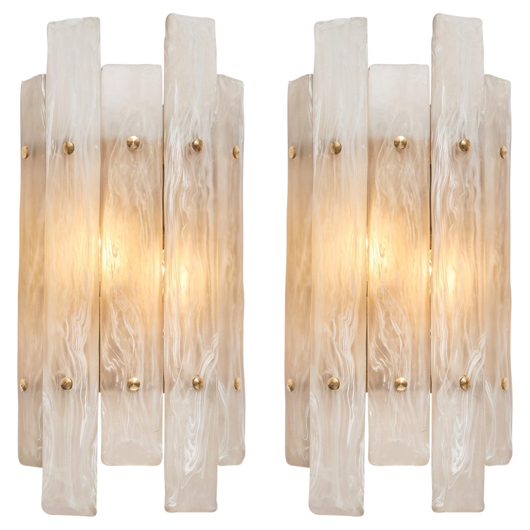 Mid-Century Modern Style Murano Glass Alabaster Sconces with Brass Finials