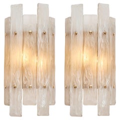 Mid-Century Modern Style Murano Glass Alabaster Sconces with Brass Finials