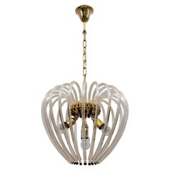 Lampadario in vetro di Murano e ottone di Venini, anni '50, Modernariato di metà secolo
