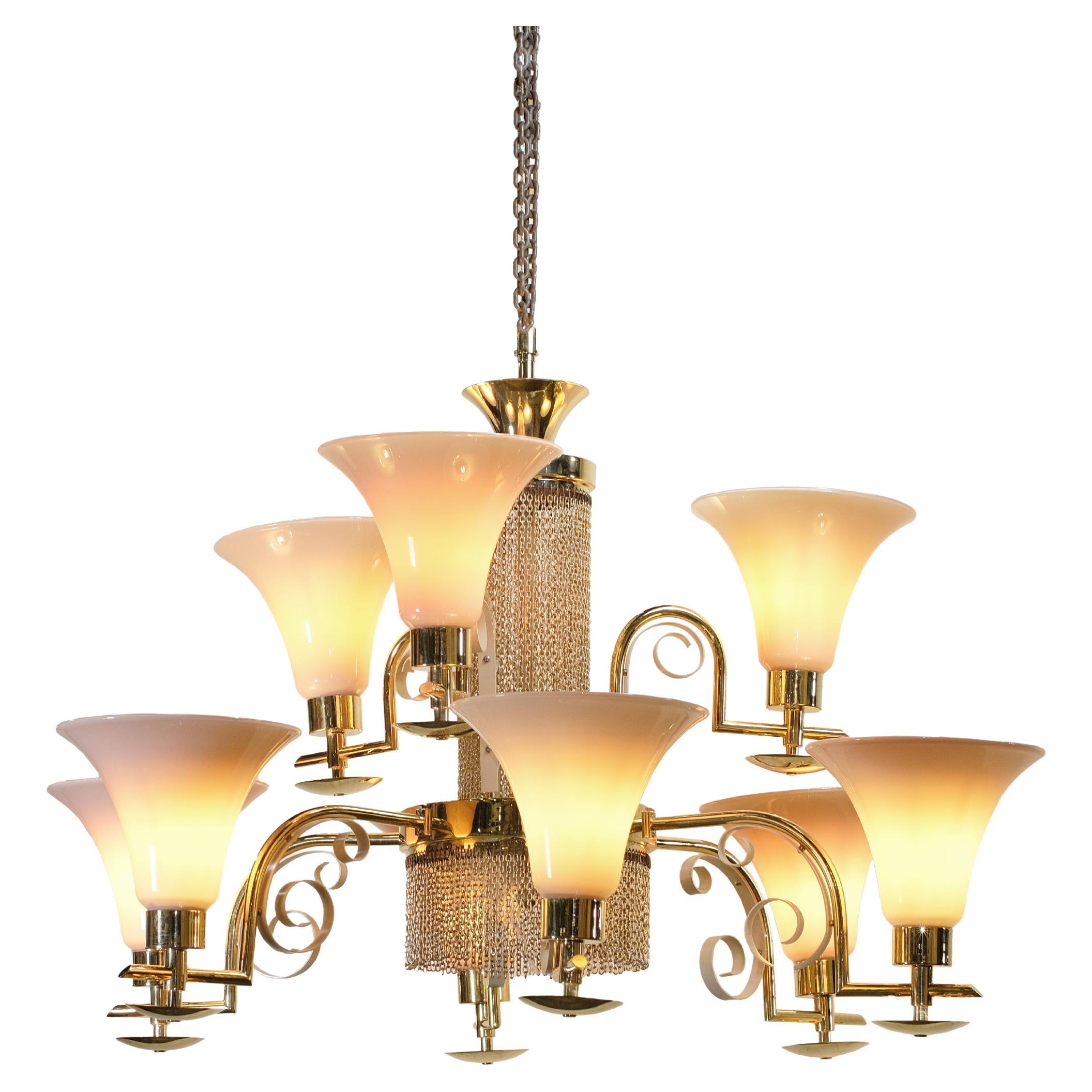 Lustre en verre de Murano et laiton, Italie, vers 1970