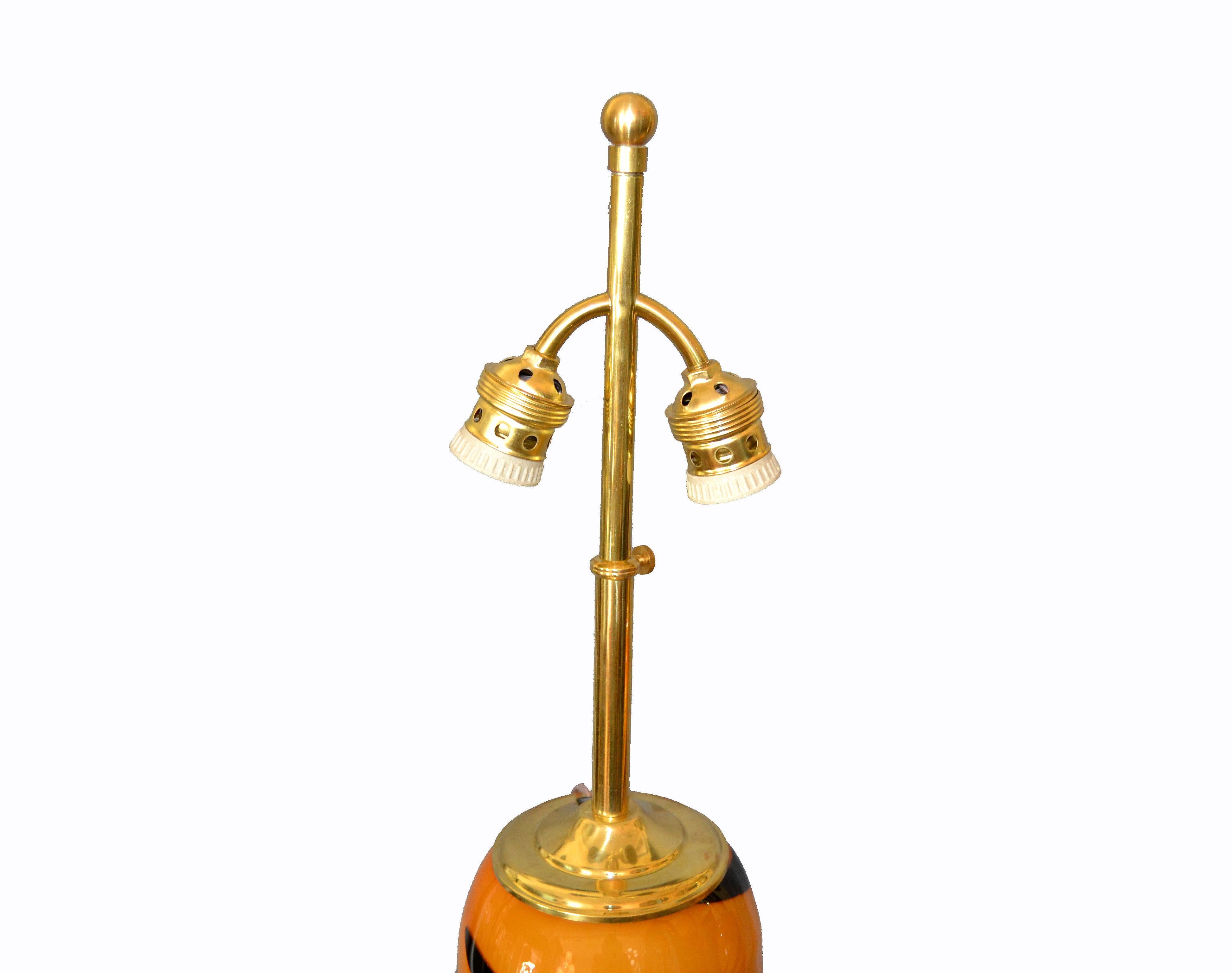 Late 20th Century Mid-Century Modern Murano Glass and Brass Table Lamps by Seguso, Italy, Pair