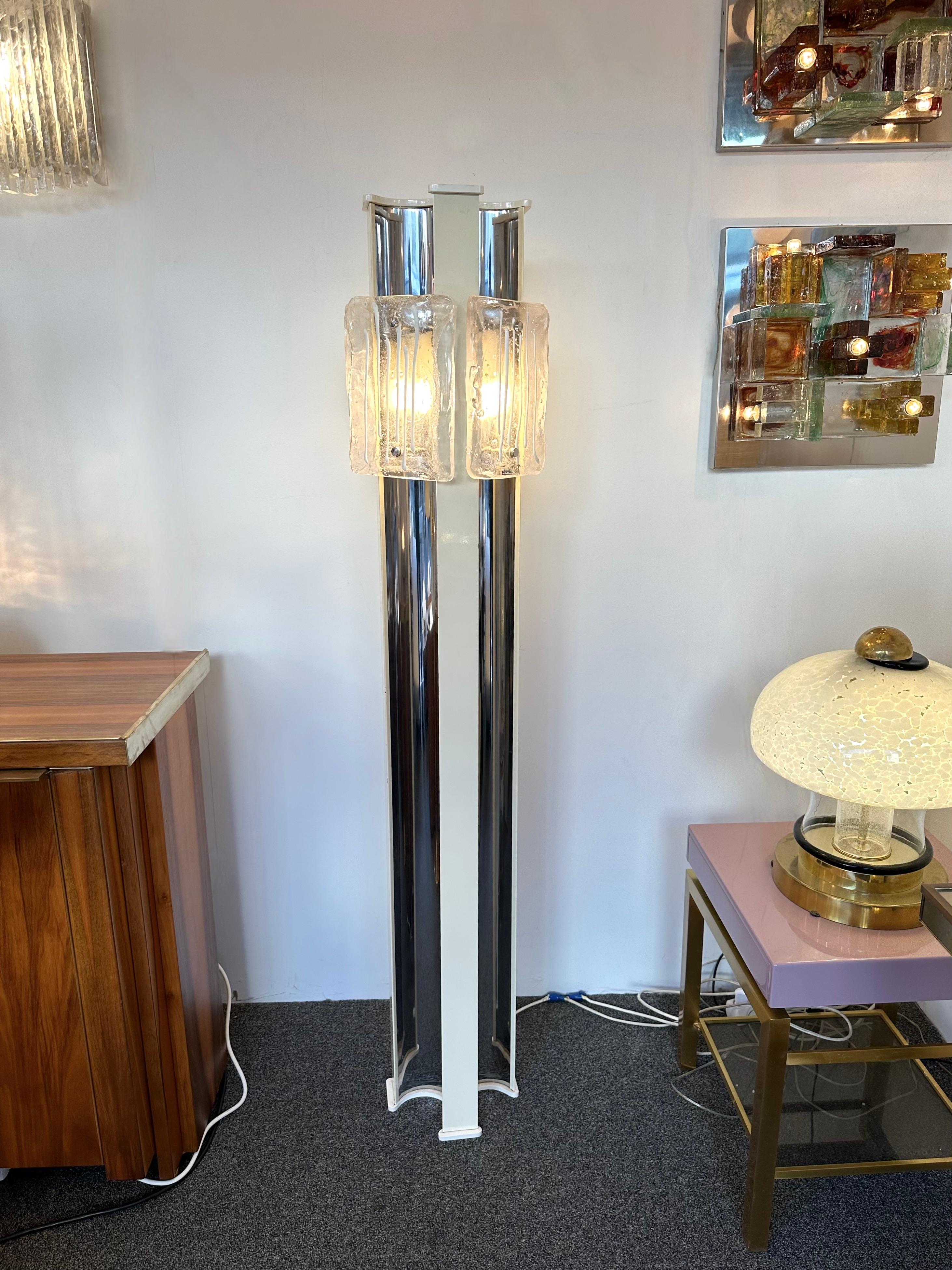 Italian Mid-Century Modern Murano Glass and Metal Floor Lamp by Esperia, Italy, 1970s For Sale