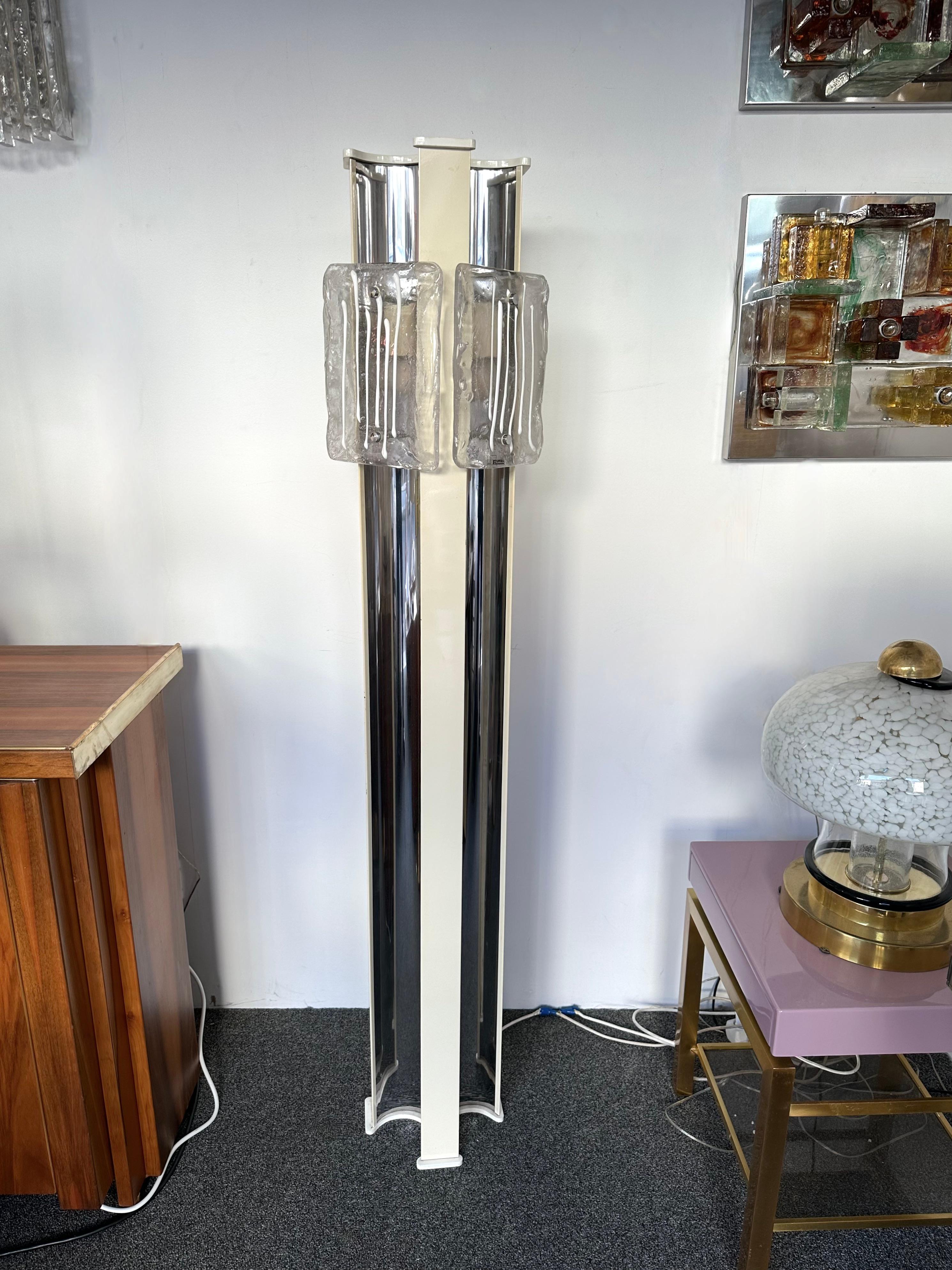 Mid-Century Modern Murano Glass and Metal Floor Lamp by Esperia, Italy, 1970s In Good Condition For Sale In SAINT-OUEN, FR