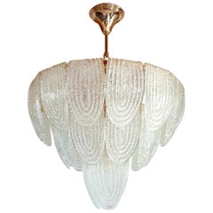 Vintage Mid-Century Modern Murano Glass and Plated Gold Chandelier Mazzega Style, a pair