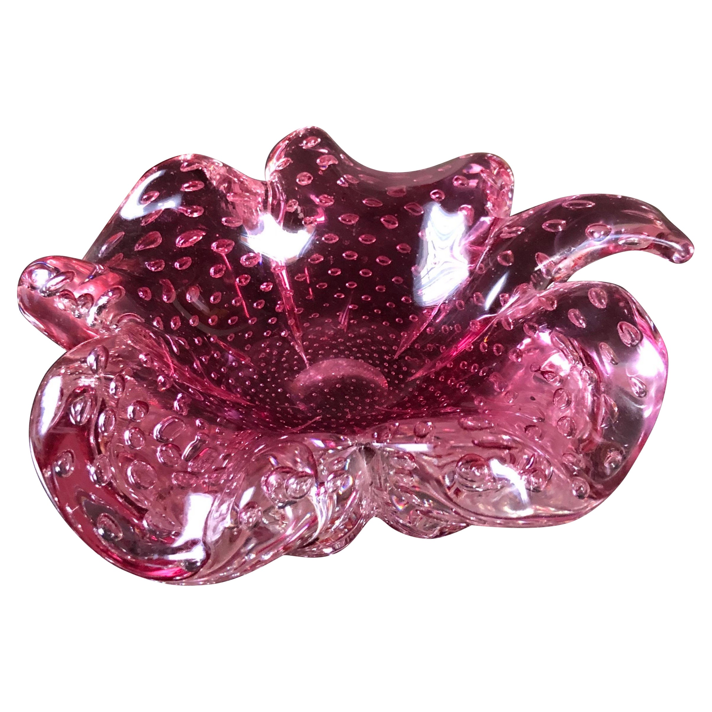 Cenicero de cristal de Murano moderno de mediados de siglo en vidrio rosa Italia Años 60 en venta