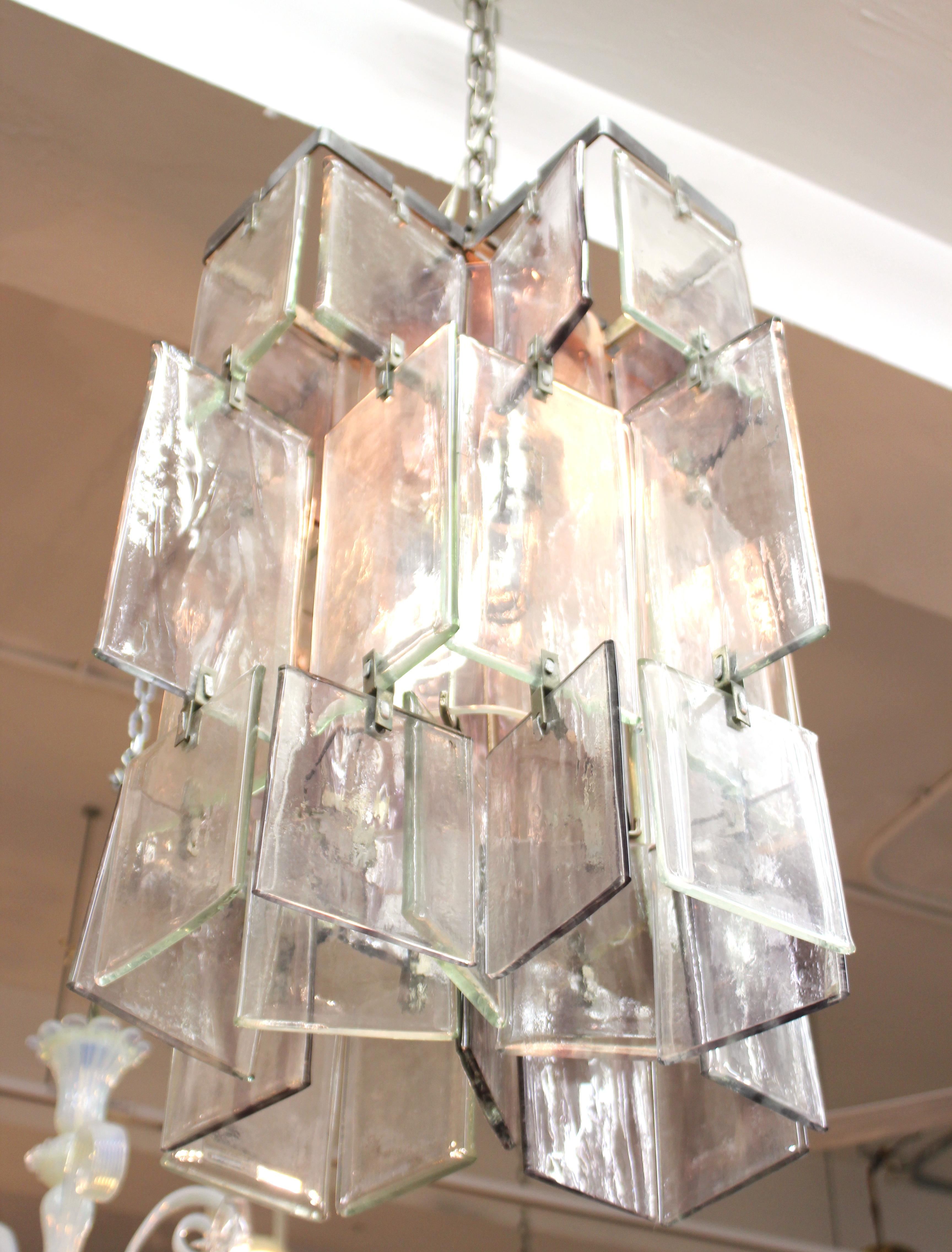 Mid-Century Modern Murano Glass Block Chandeliers Attributed To Mazzega 5