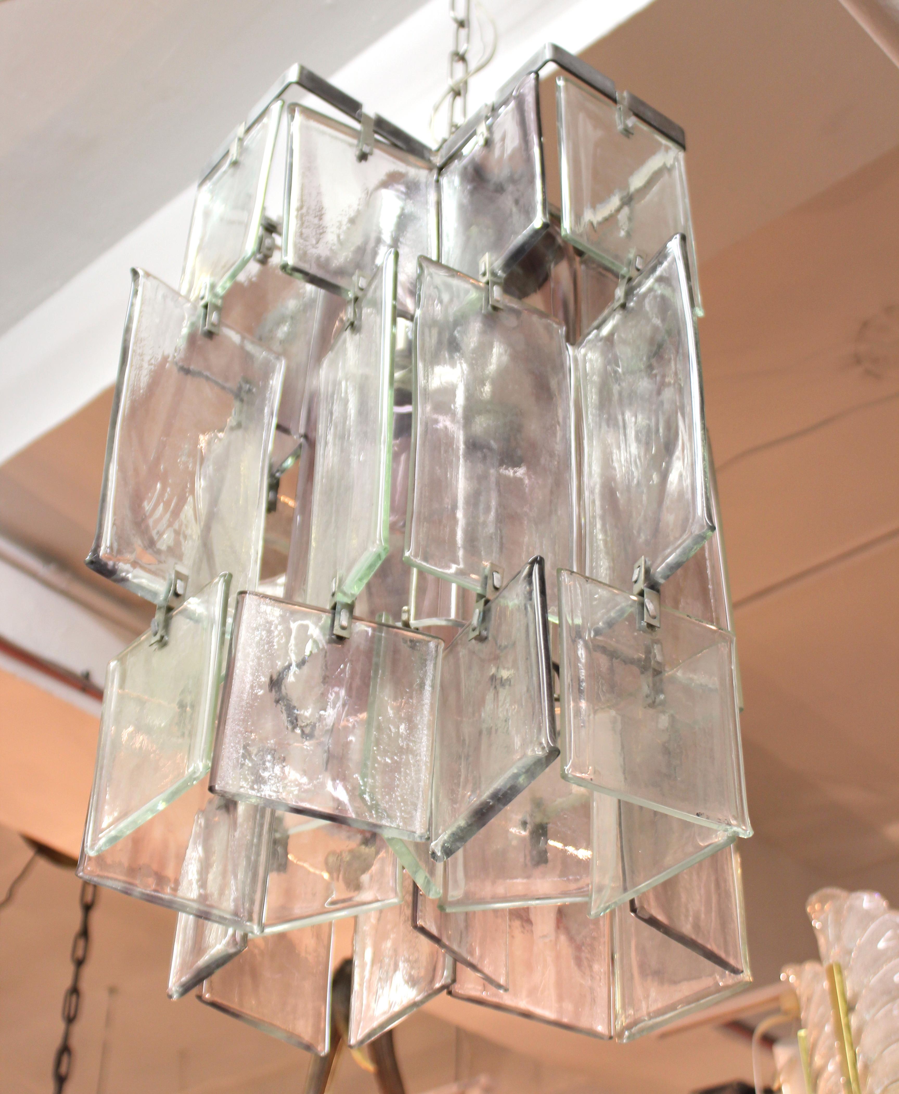 Mid-Century Modern Murano Glass Block Chandeliers Attributed To Mazzega 6