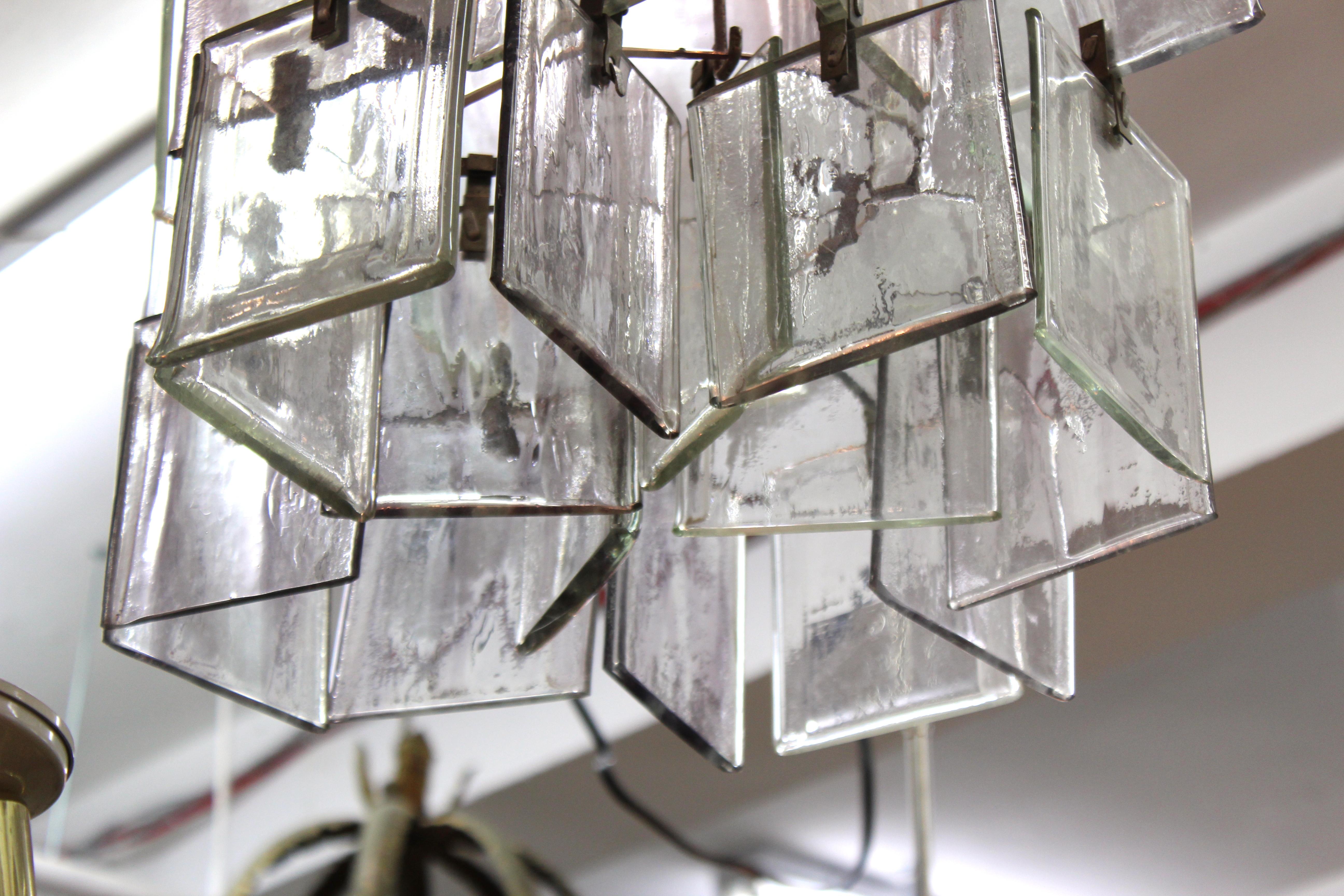 Italian Mid-Century Modern Murano Glass Block Chandeliers Attributed To Mazzega