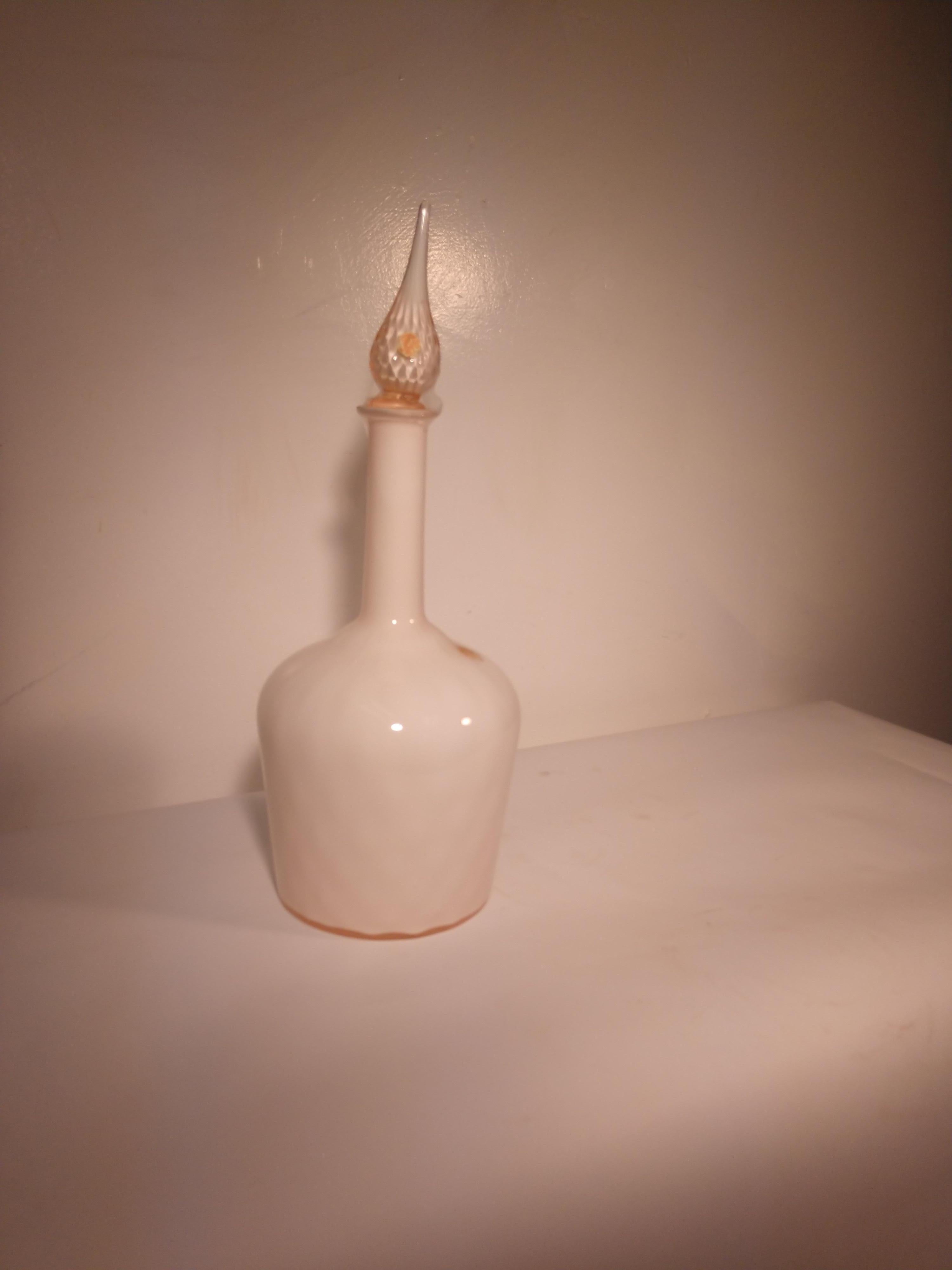 Italian Mid-Century Modern Murano Pink Glass Bottle with Stopper, Italy