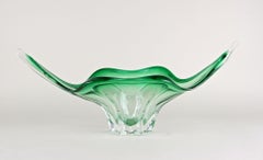 Mid Century Modern Murano Glass Bowl, Green/ Clear Tones - Italy ca. 1960