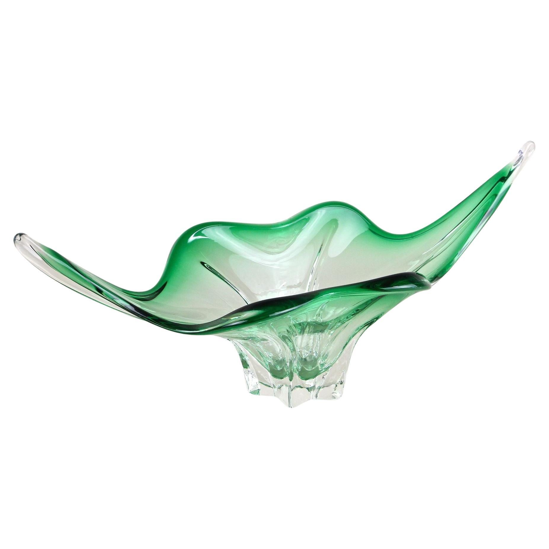 Mid Century Modern Murano Glass Bowl, Green/ Clear Tones - Italy ca. 1960 For Sale