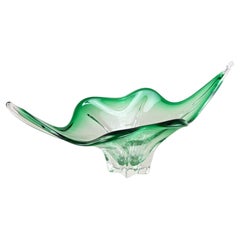 Vintage Mid Century Modern Murano Glass Bowl, Green/ Clear Tones - Italy ca. 1960