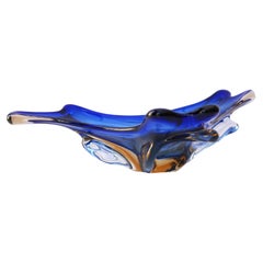 Vintage Mid-century modern Murano glass bowl in cobolt blue from 1960s.