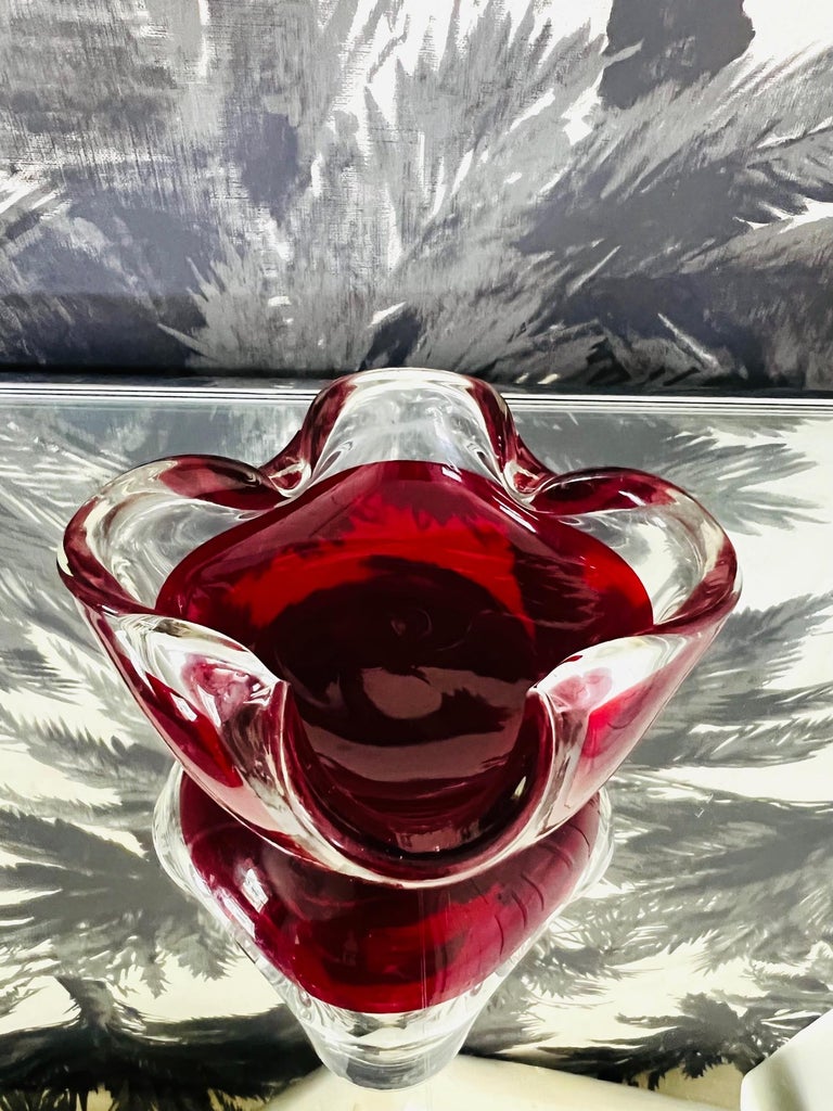 Italian Mid-Century Modern Murano Glass Bowl or Ashtray in Red, Italy, c. 1960's For Sale