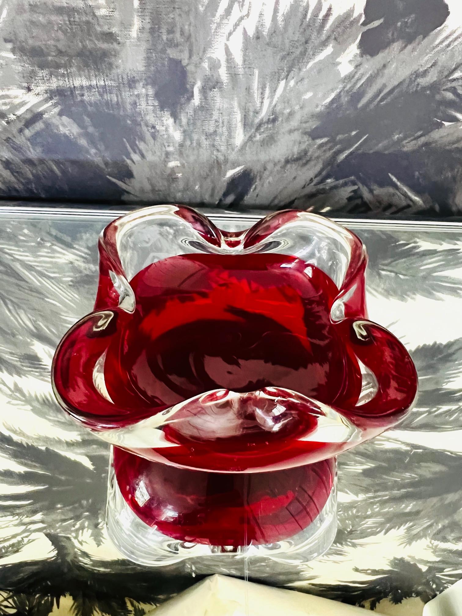 Hand-Crafted Mid-Century Modern Murano Glass Bowl or Ashtray in Red, Italy, c. 1960's