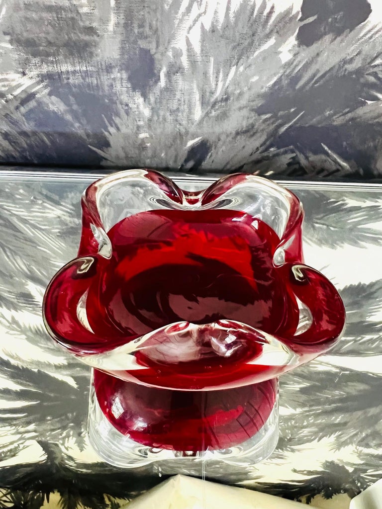 Hand-Crafted Mid-Century Modern Murano Glass Bowl or Ashtray in Red, Italy, c. 1960's For Sale
