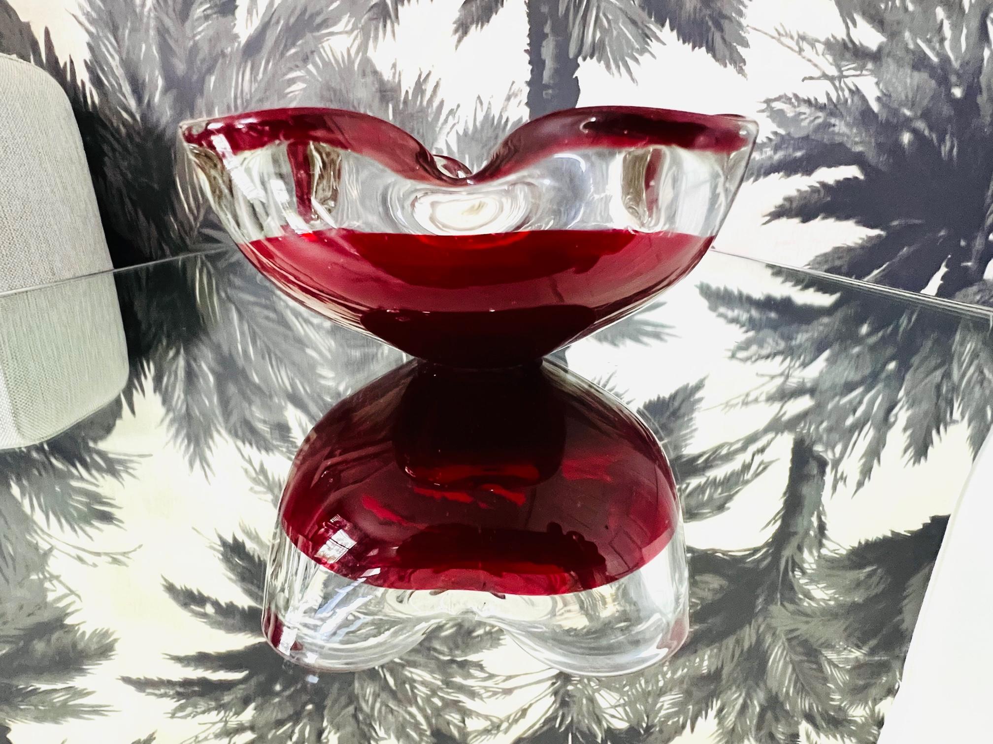 Blown Glass Mid-Century Modern Murano Glass Bowl or Ashtray in Red, Italy, c. 1960's