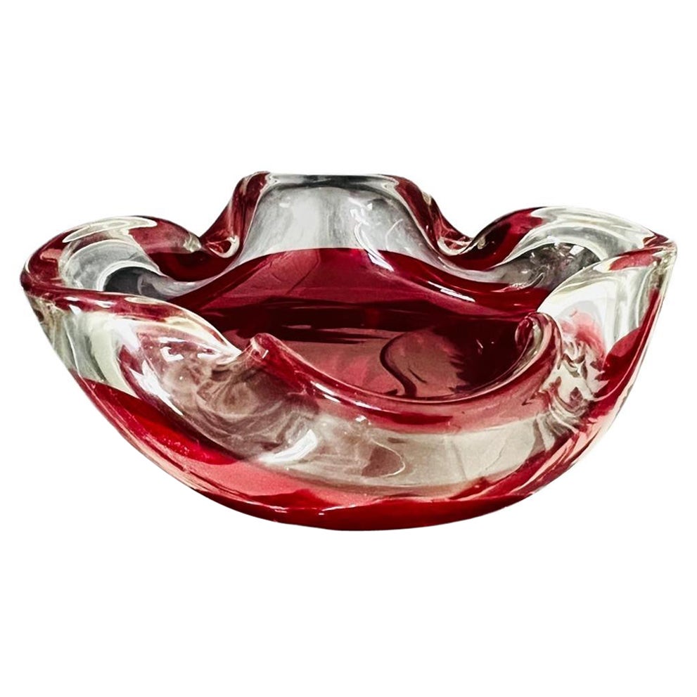 Mid-Century Modern Murano Glass Bowl or Ashtray in Red, Italy, c. 1960
s