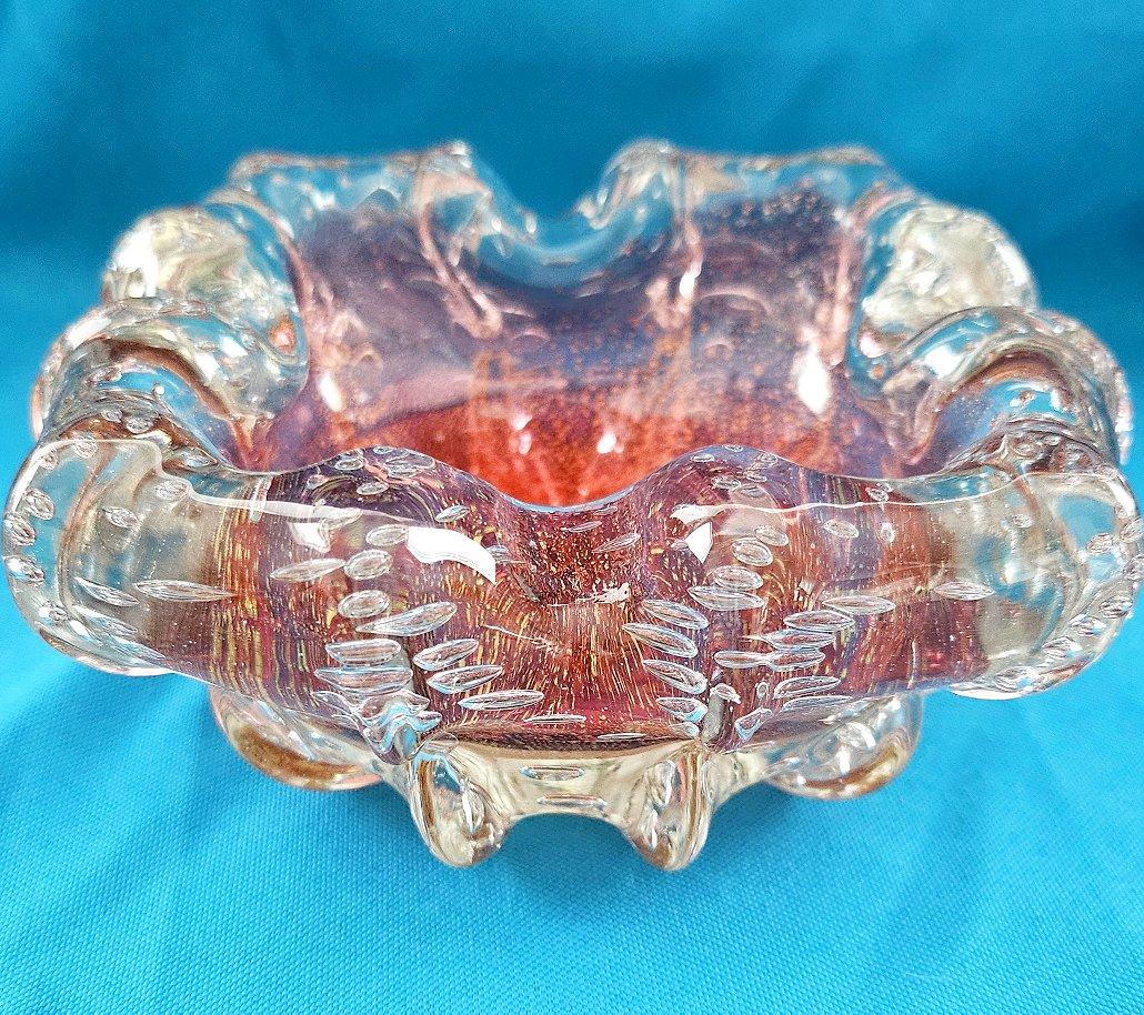 Murano Glass Bowl w/Gold Leaf & Bullicante, Barovier & Toso For Sale 3