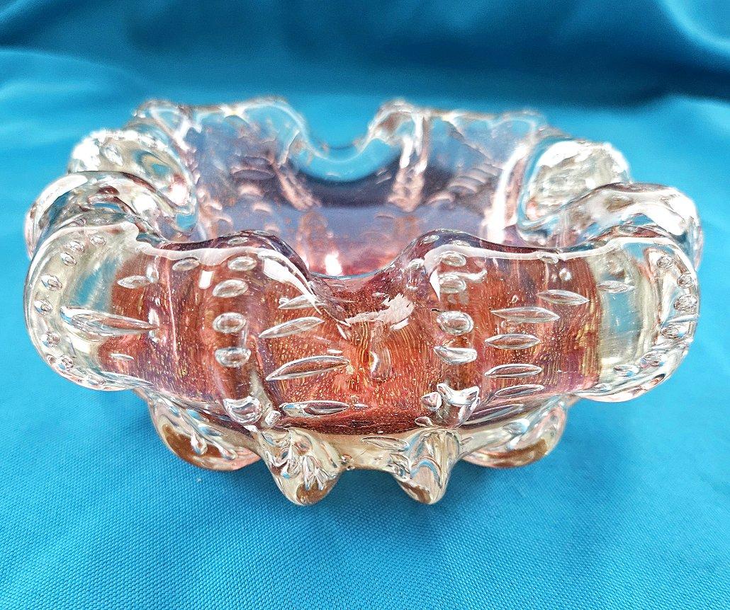 Murano Glass Bowl w/Gold Leaf & Bullicante, Barovier & Toso For Sale 2