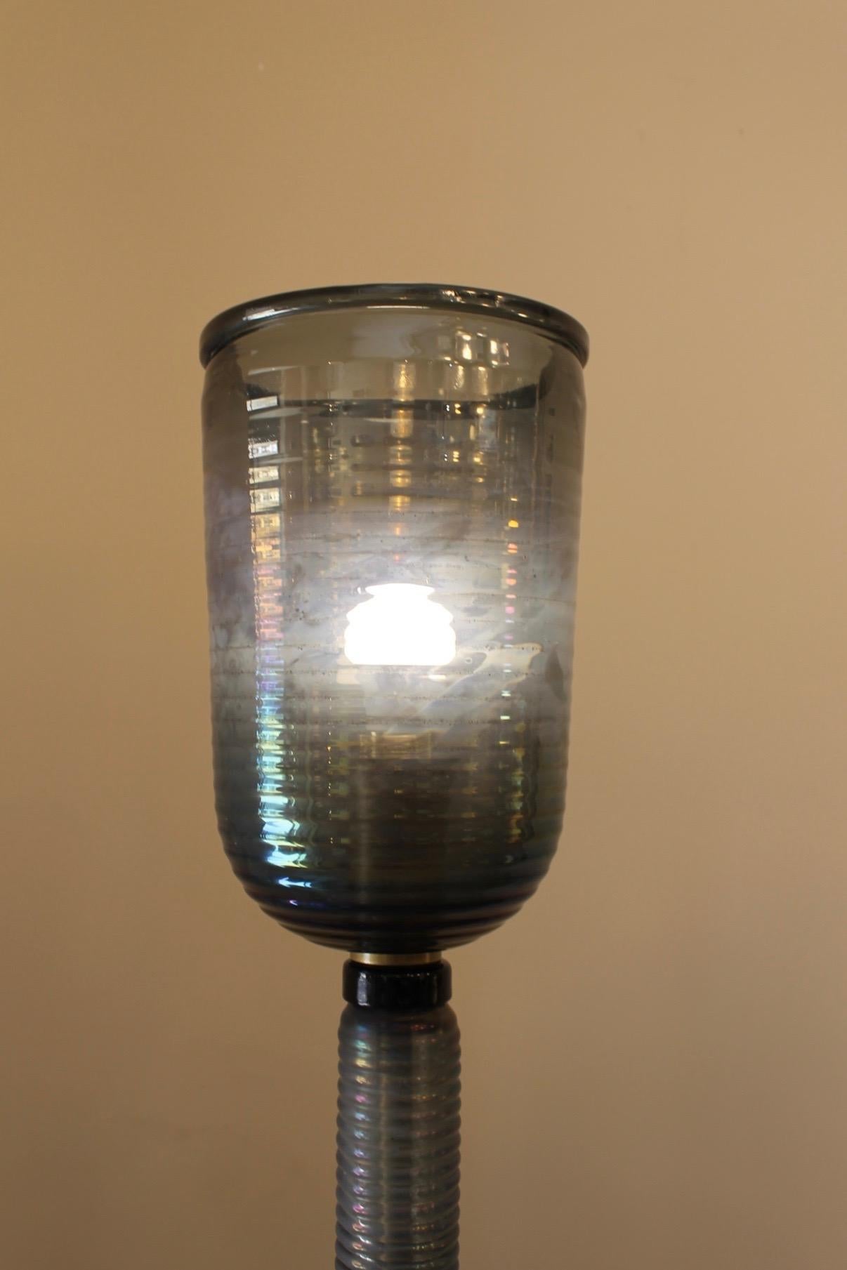 Italian Mid-Century Modern, Murano Glass & Brass Floor Lamps For Sale