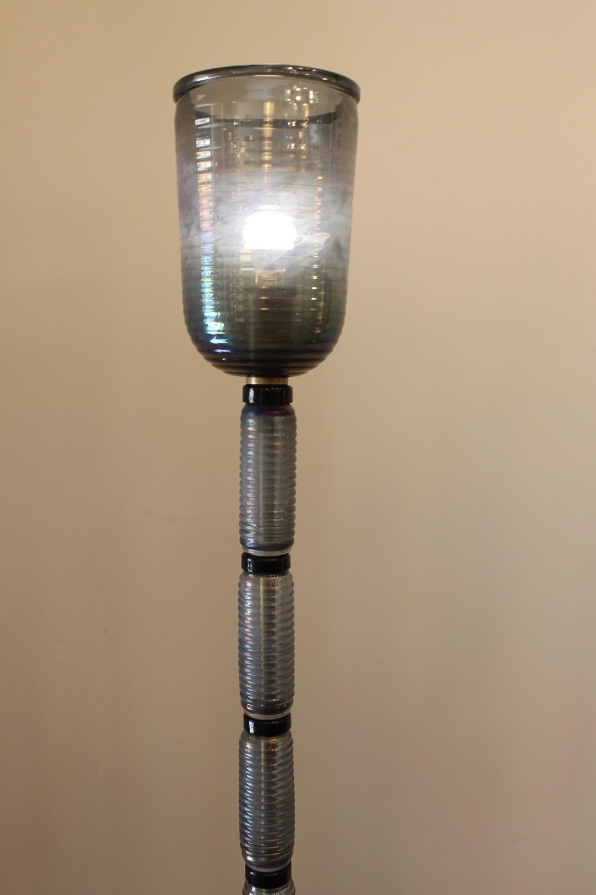 Hand-Crafted Mid-Century Modern, Murano Glass & Brass Floor Lamps For Sale