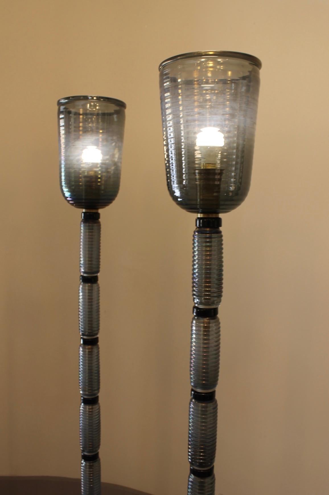 Contemporary Mid-Century Modern, Murano Glass & Brass Floor Lamps