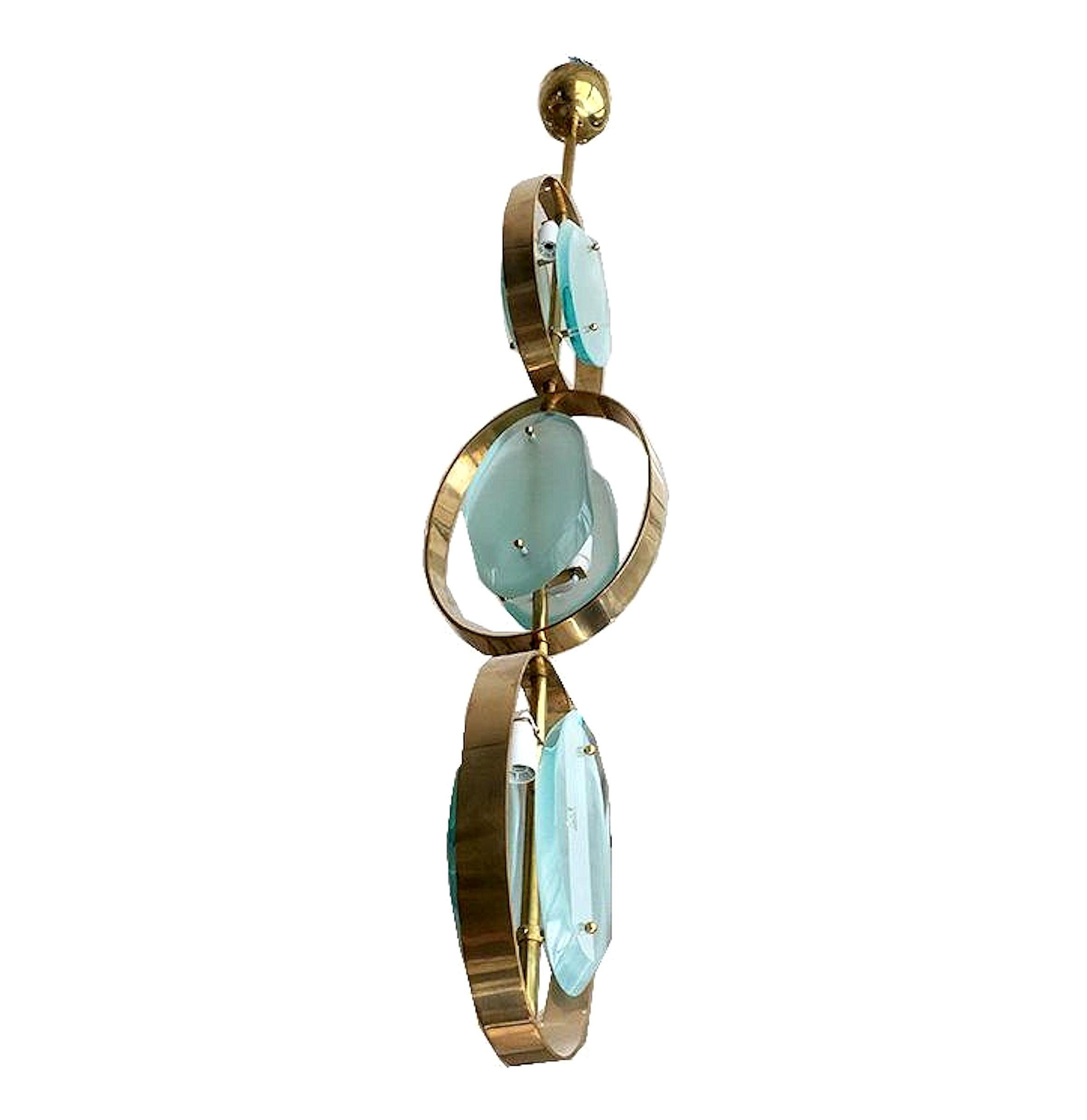 Mid-Century Modern Murano Glass & Brass Pendant Chandelier, Fontana Arte Style