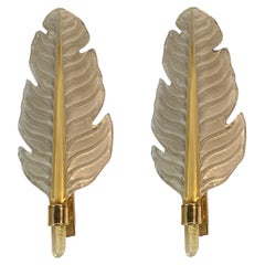 Pair of Murano Glass Leaf Sconces Barovier Style