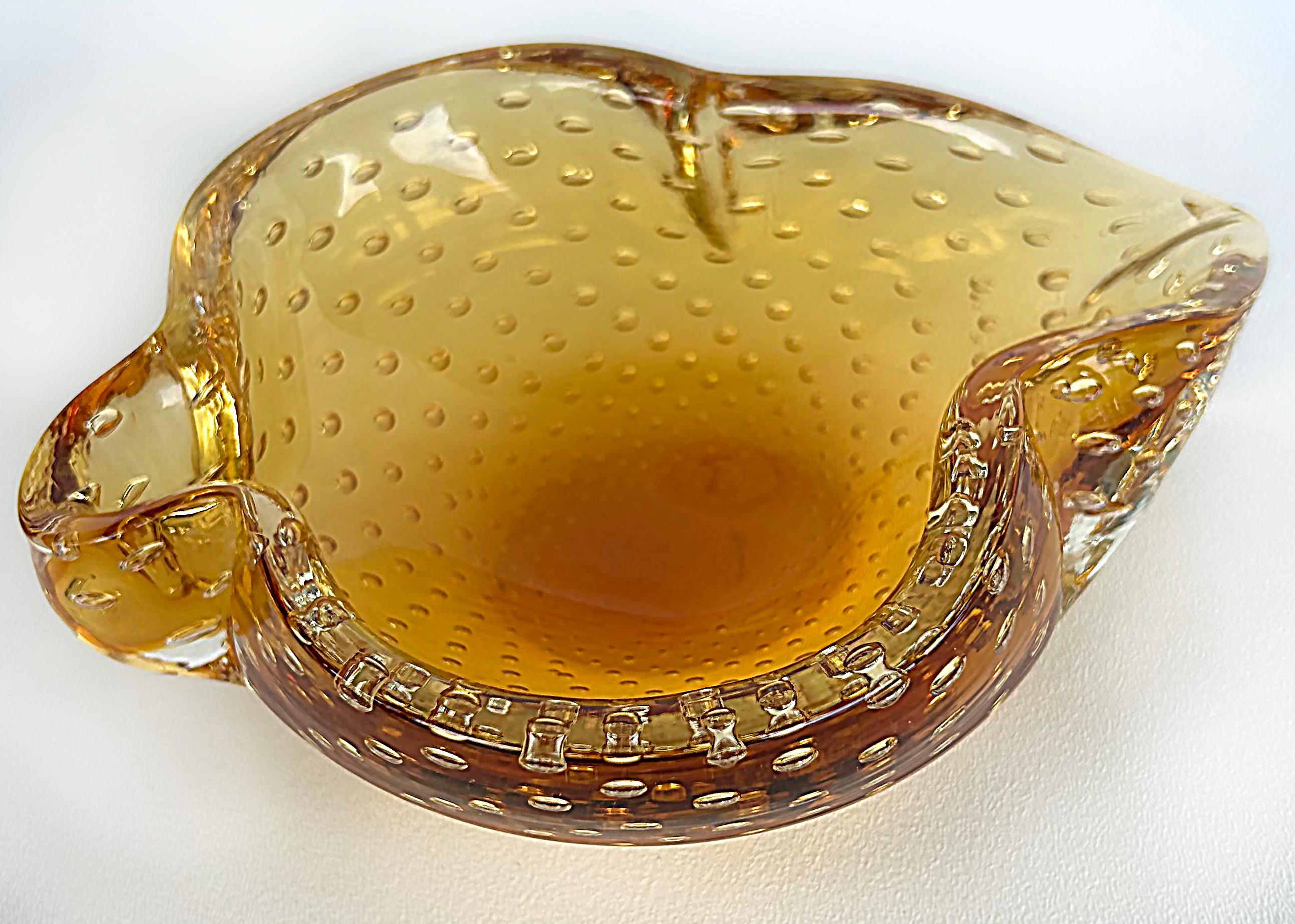 Cuenco o Cenicero Bullicante de Cristal de Murano Moderno de Mediados de Siglo en Ámbar Moderno de mediados de siglo