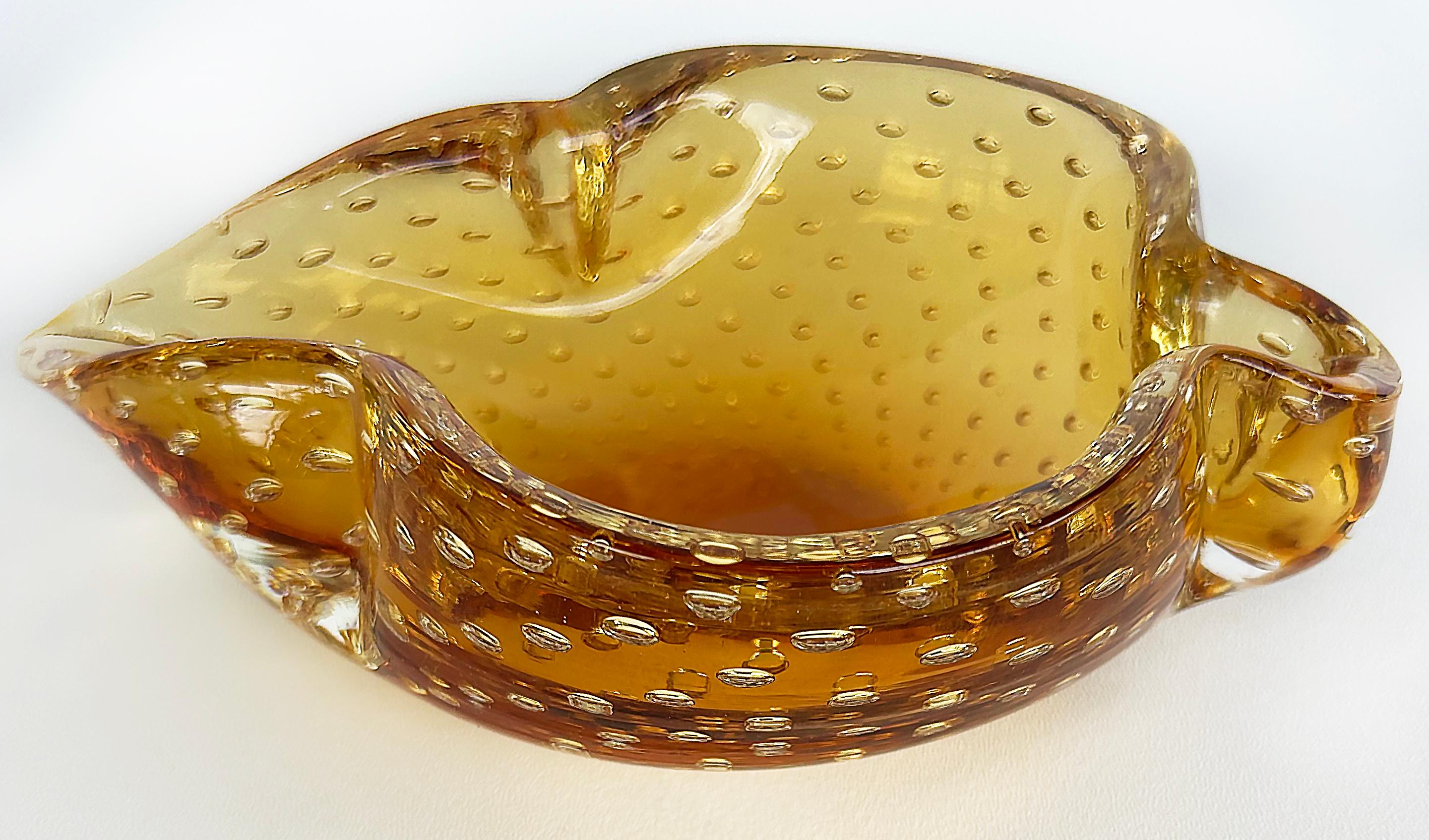 Cuenco o Cenicero Bullicante de Cristal de Murano Moderno de Mediados de Siglo en Ámbar Italiano