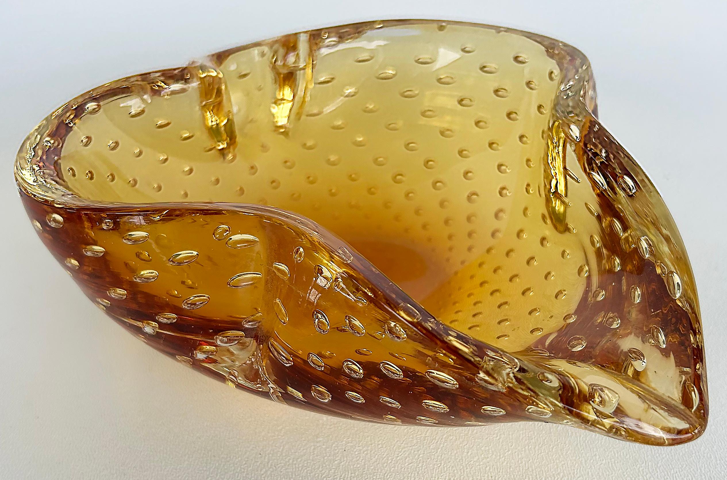 Cuenco o Cenicero Bullicante de Cristal de Murano Moderno de Mediados de Siglo en Ámbar en Bueno Estado en Miami, FL