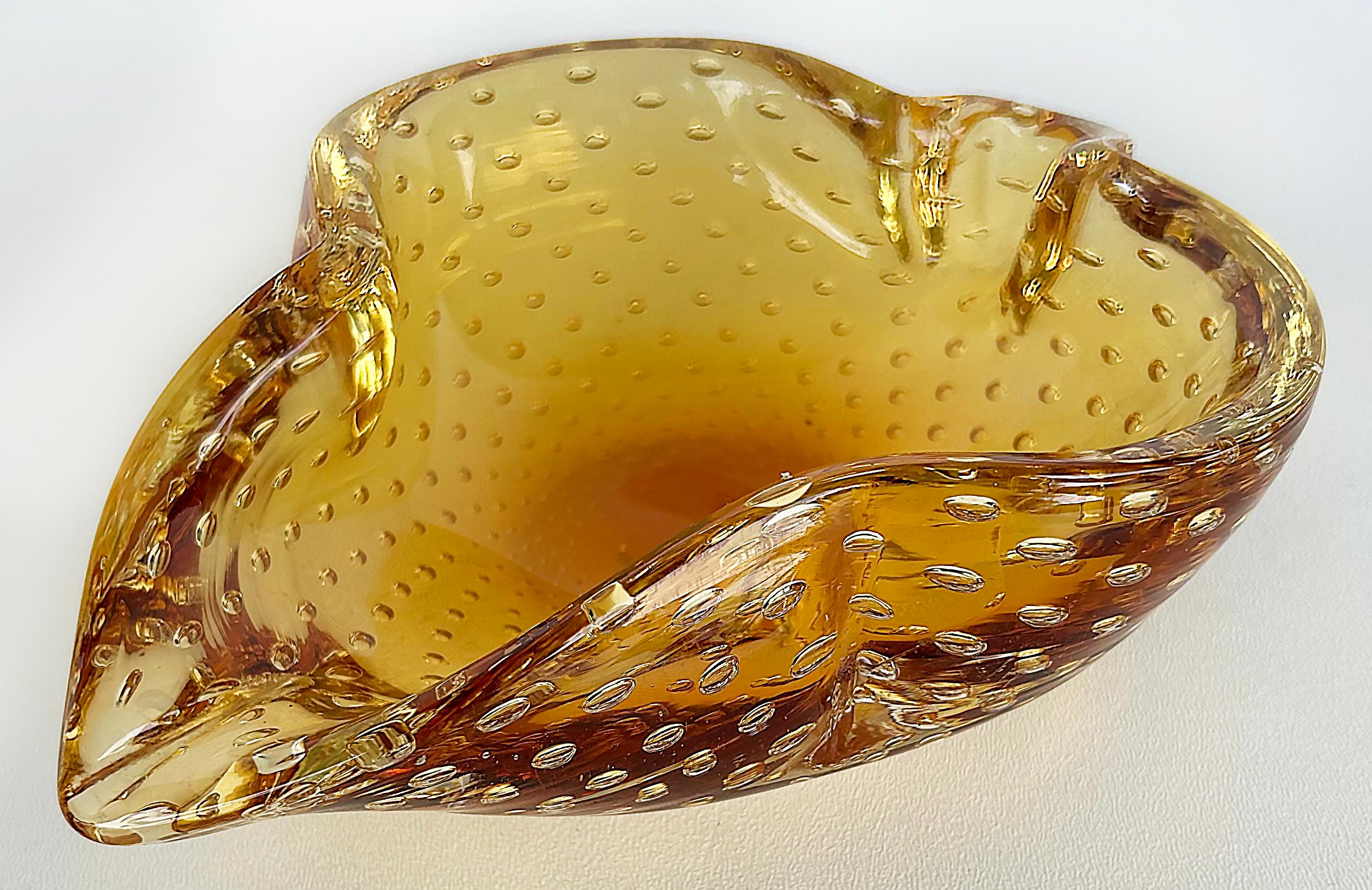 Cuenco o Cenicero Bullicante de Cristal de Murano Moderno de Mediados de Siglo en Ámbar siglo XX
