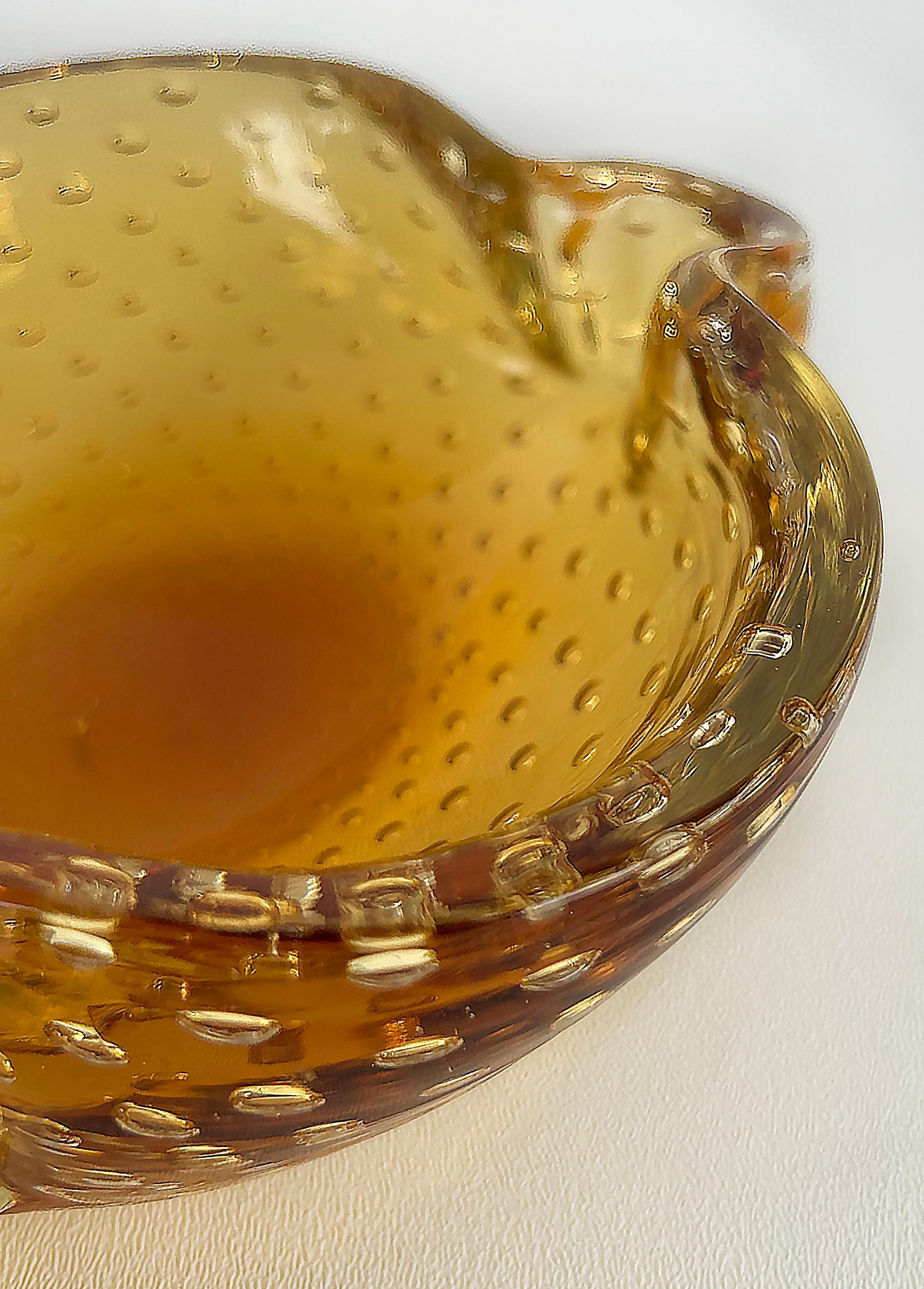 Cuenco o Cenicero Bullicante de Cristal de Murano Moderno de Mediados de Siglo en Ámbar 1