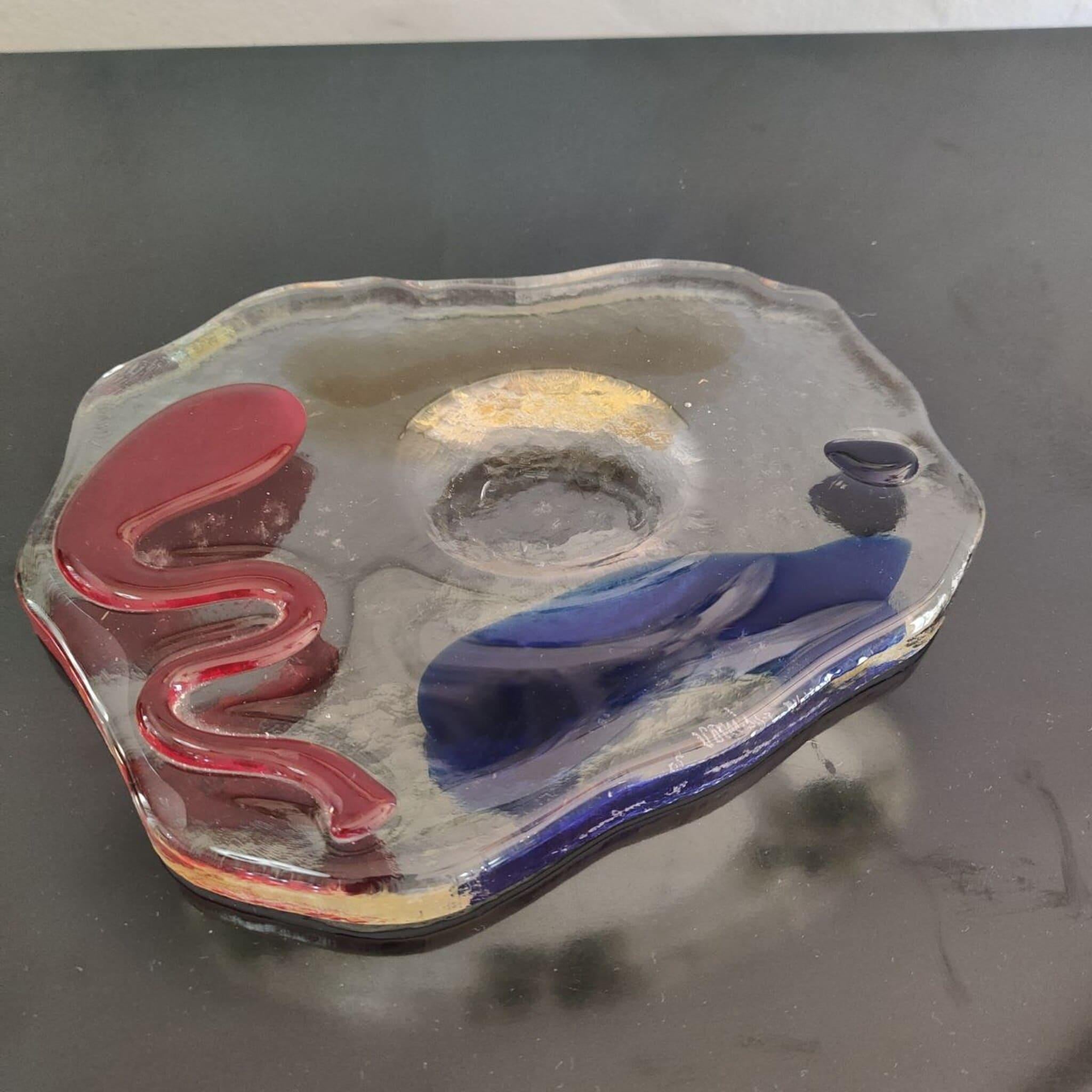 Cenicero de cristal de Murano moderno de mediados de siglo Luigi Serafini Memphis Años 80 Italiano en venta