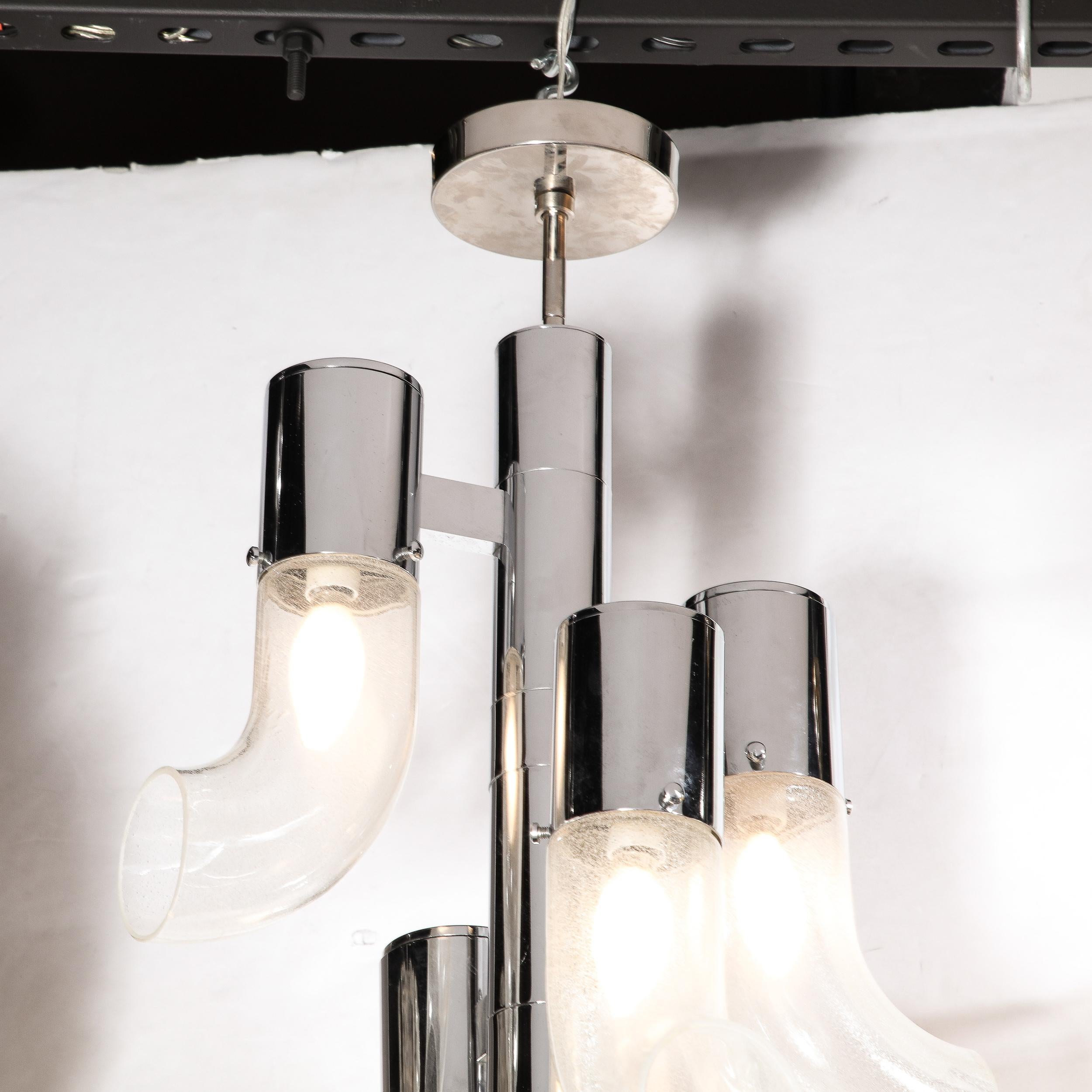 Mid-Century Modern Murano Glass & Chrome Chandelier by Carlo Nason for Mazzega 1