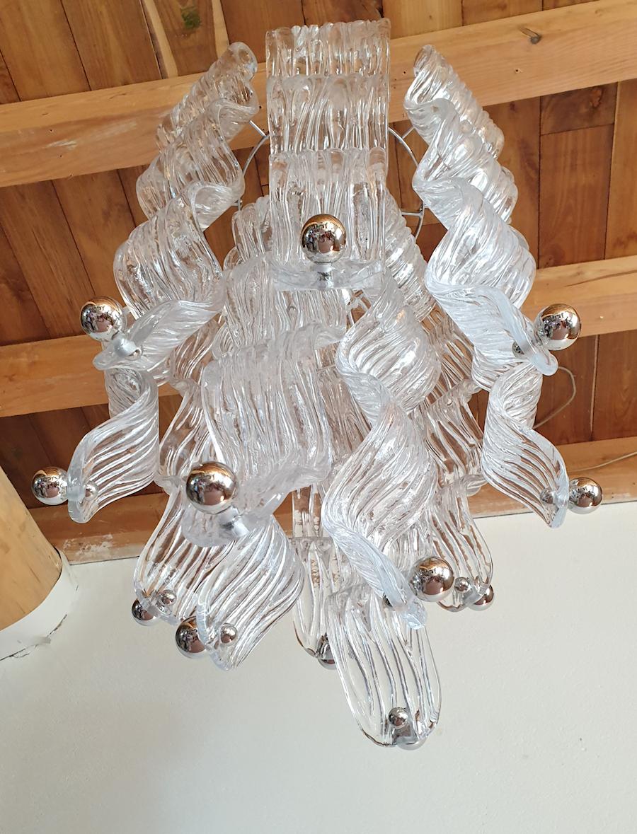 Italian Murano Glass and Chrome Large Chandelier 