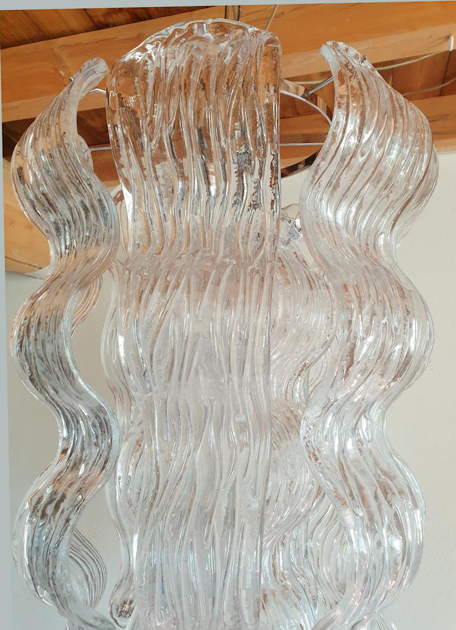 Hand-Crafted Murano Glass and Chrome Large Chandelier 