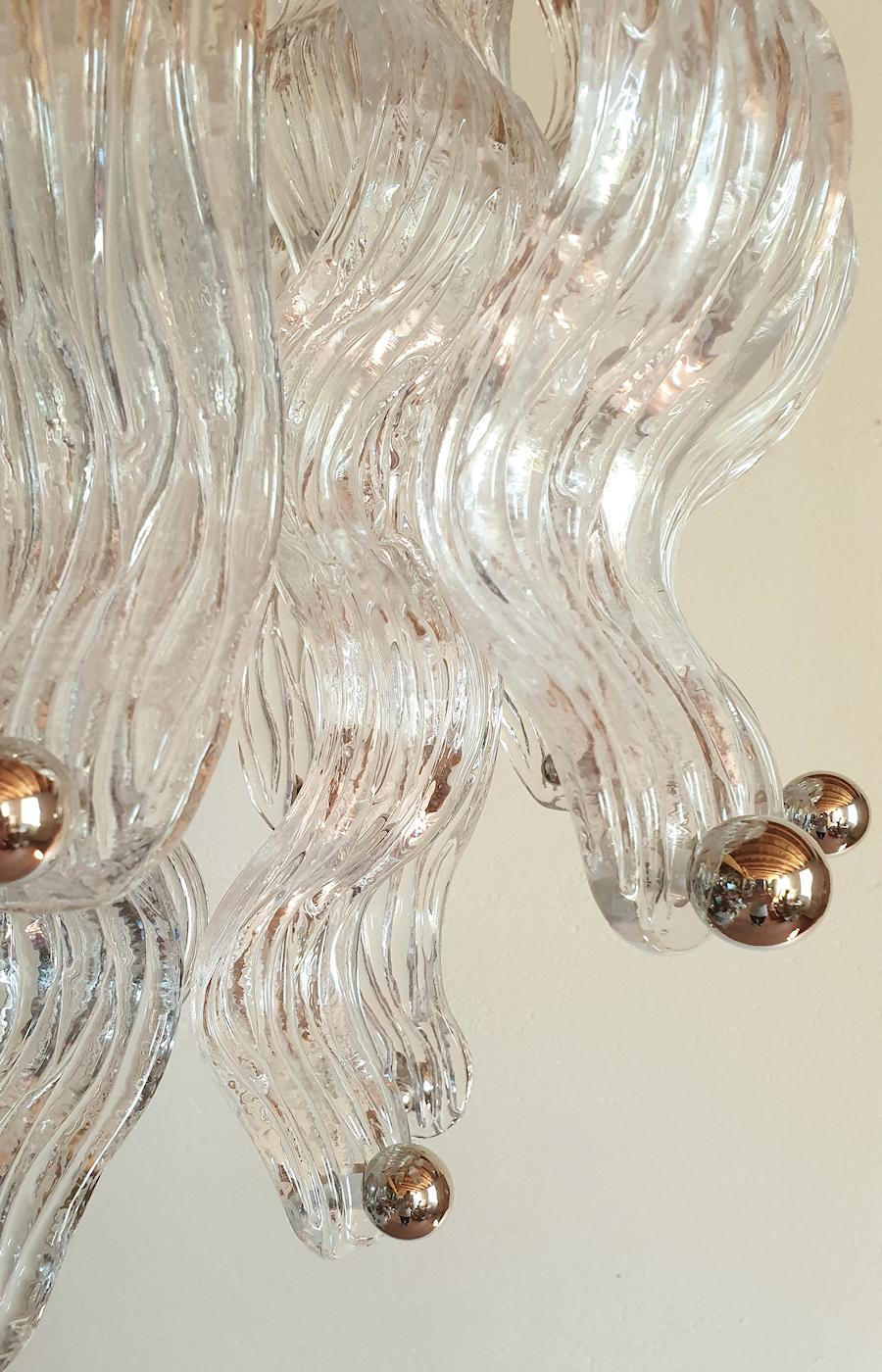 Murano Glass and Chrome Large Chandelier  In Excellent Condition In Dallas, TX